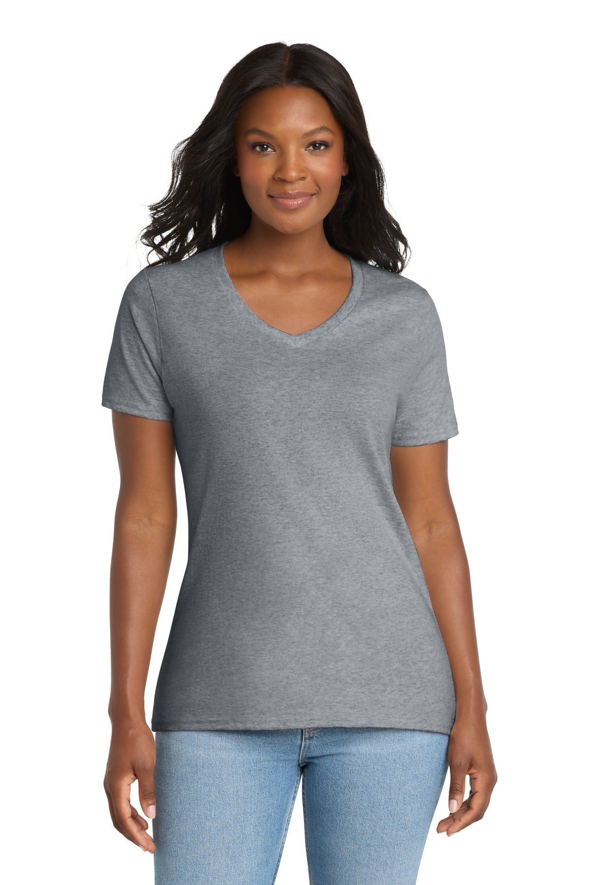 Athl Heather Port & Co Women's Core Cotton V-Neck Tee. LPC54V plain