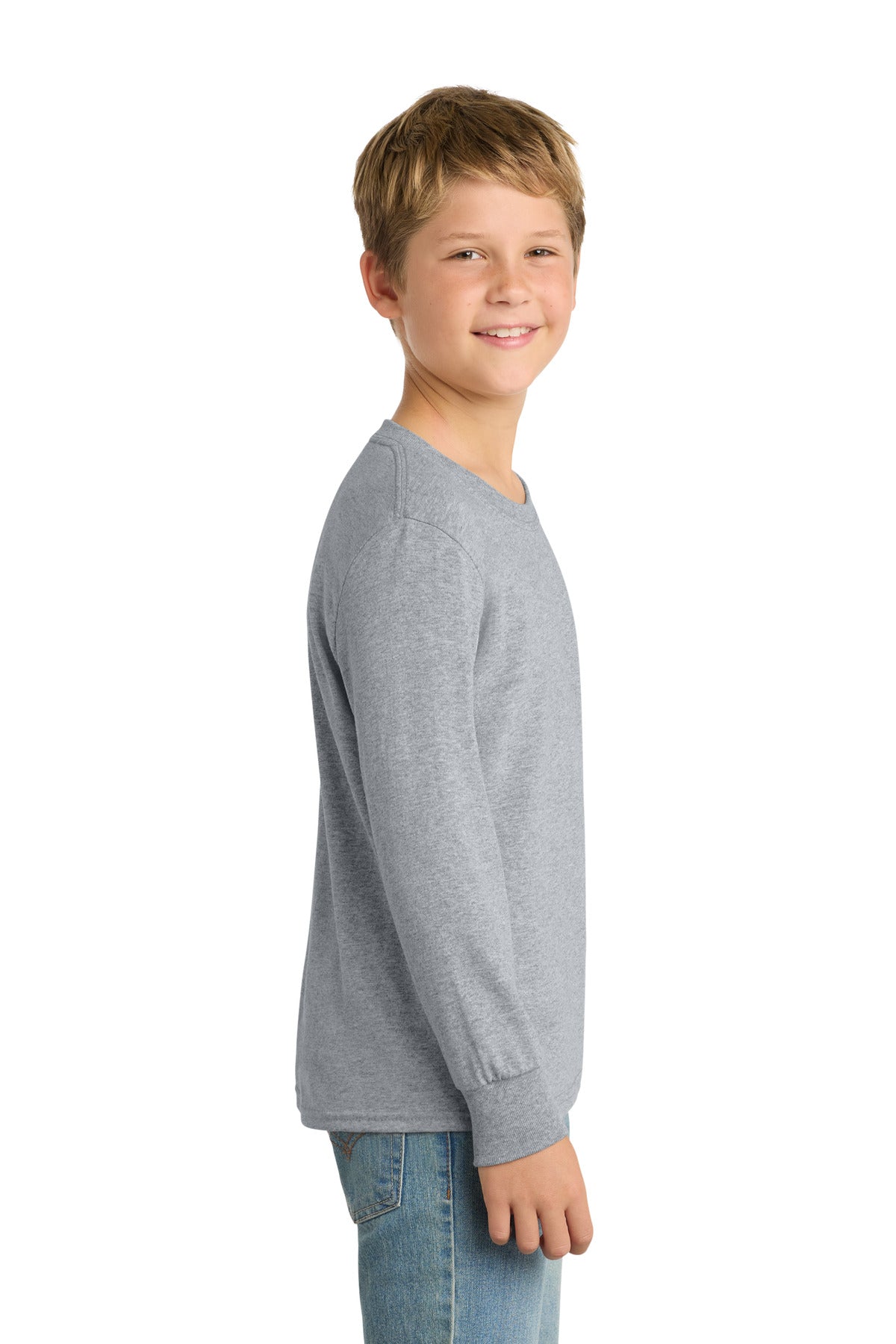 Athl Heather Port & Co Youth Long Sleeve Core Cotton Tee. PC54YLS plain