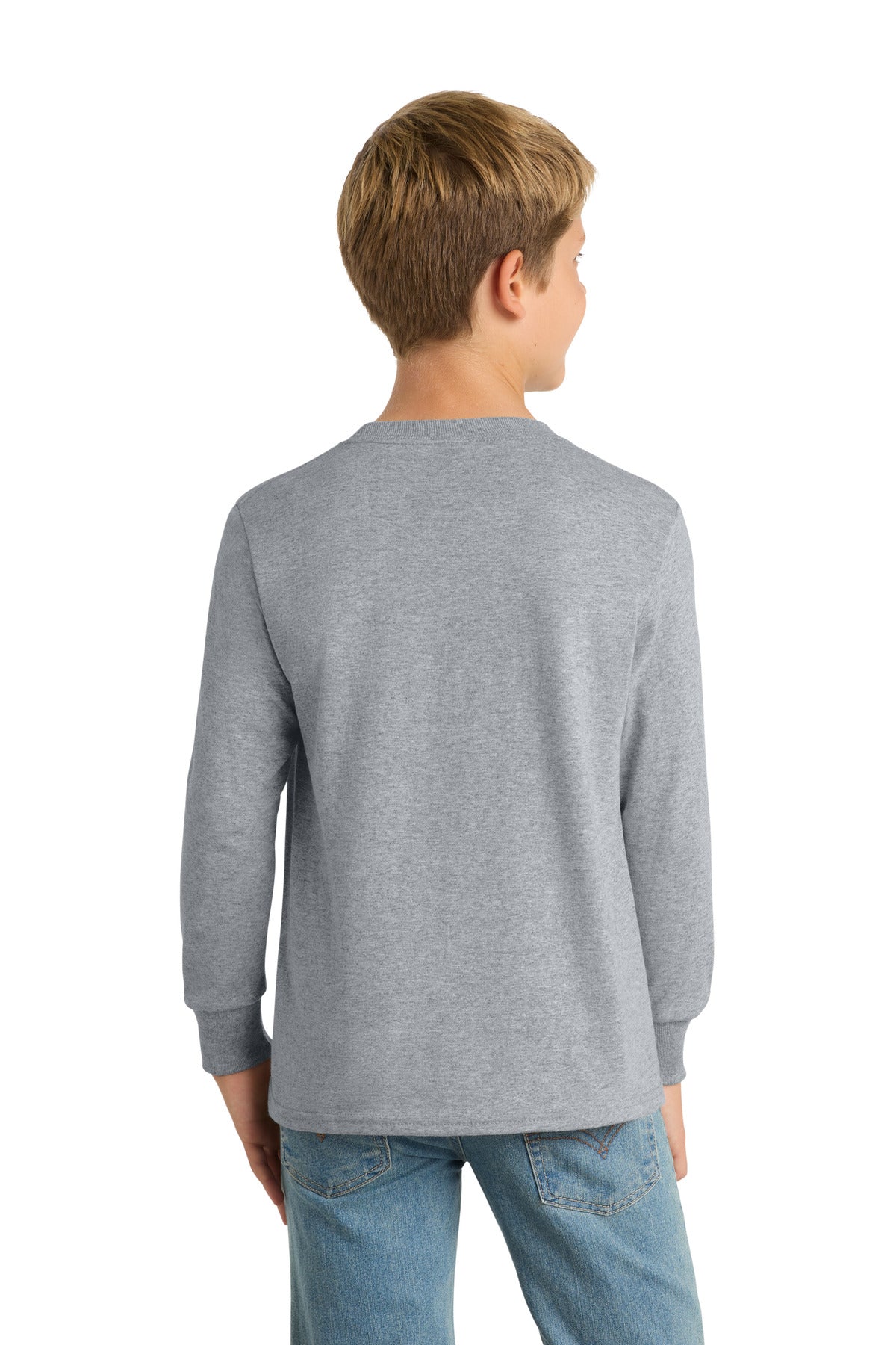 Athl Heather Port & Co Youth Long Sleeve Core Cotton Tee. PC54YLS plain