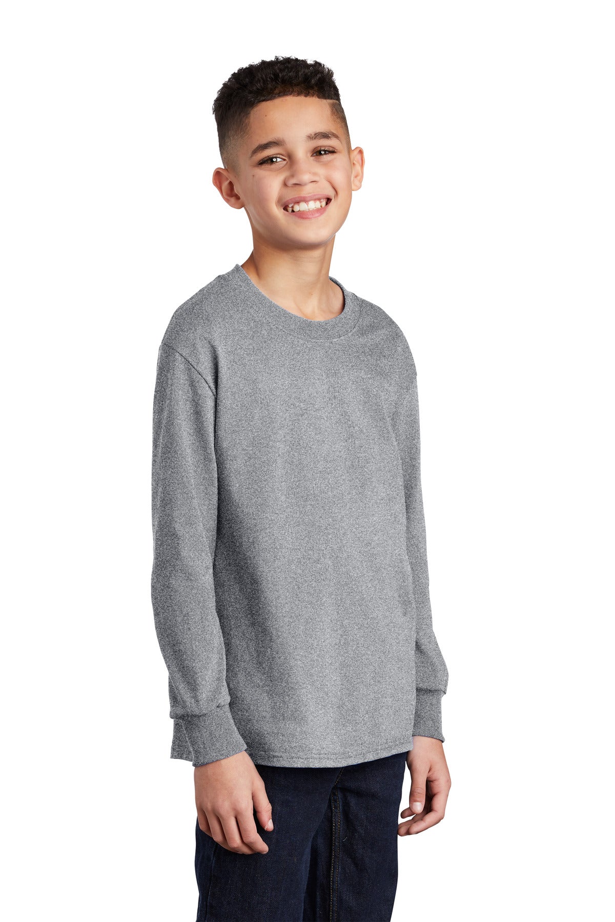 Athl Heather Port & Co Youth Long Sleeve Core Cotton Tee. PC54YLS