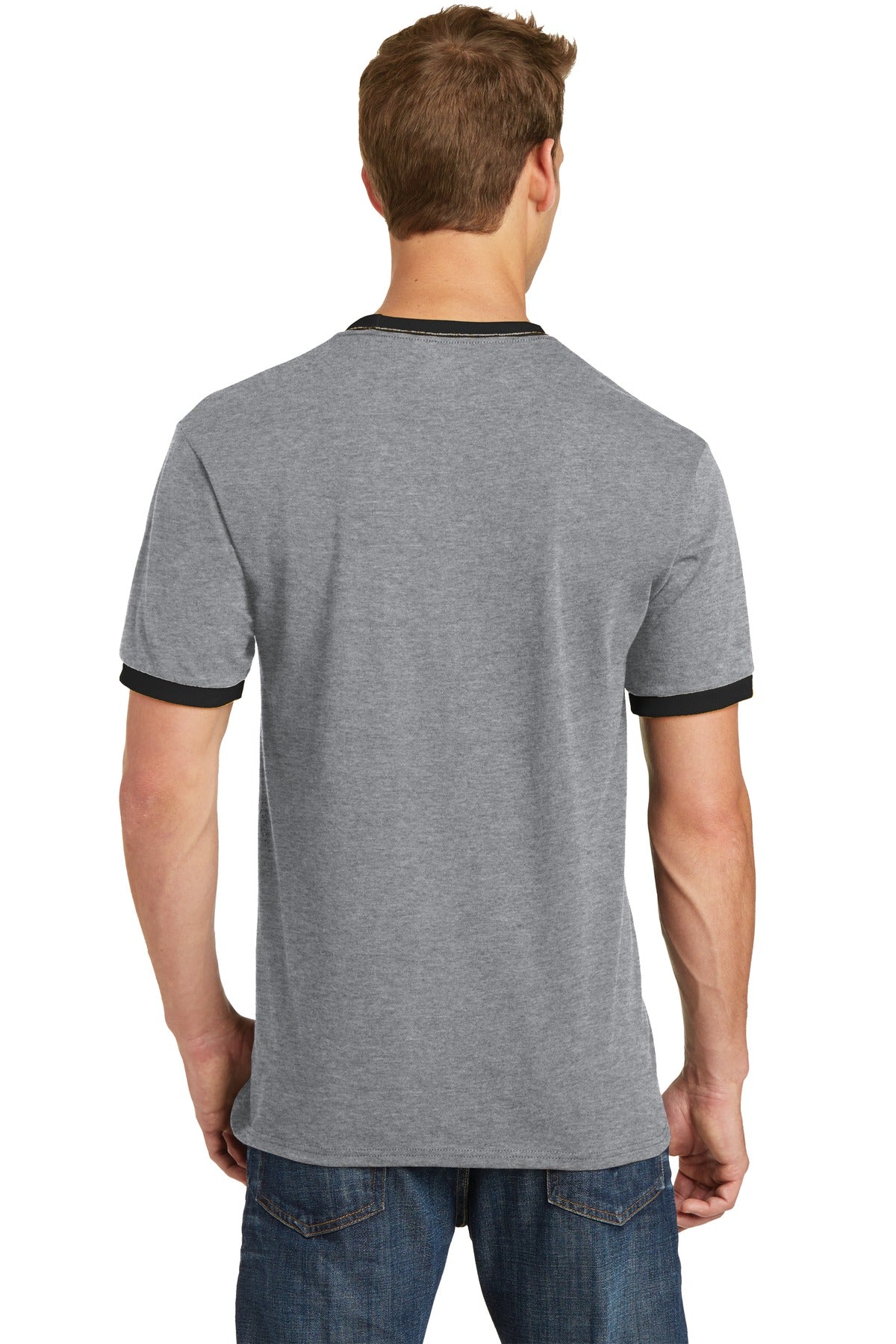 Athl He/Jet Bk Port & Co Core Cotton Ringer Tee. PC54R plain
