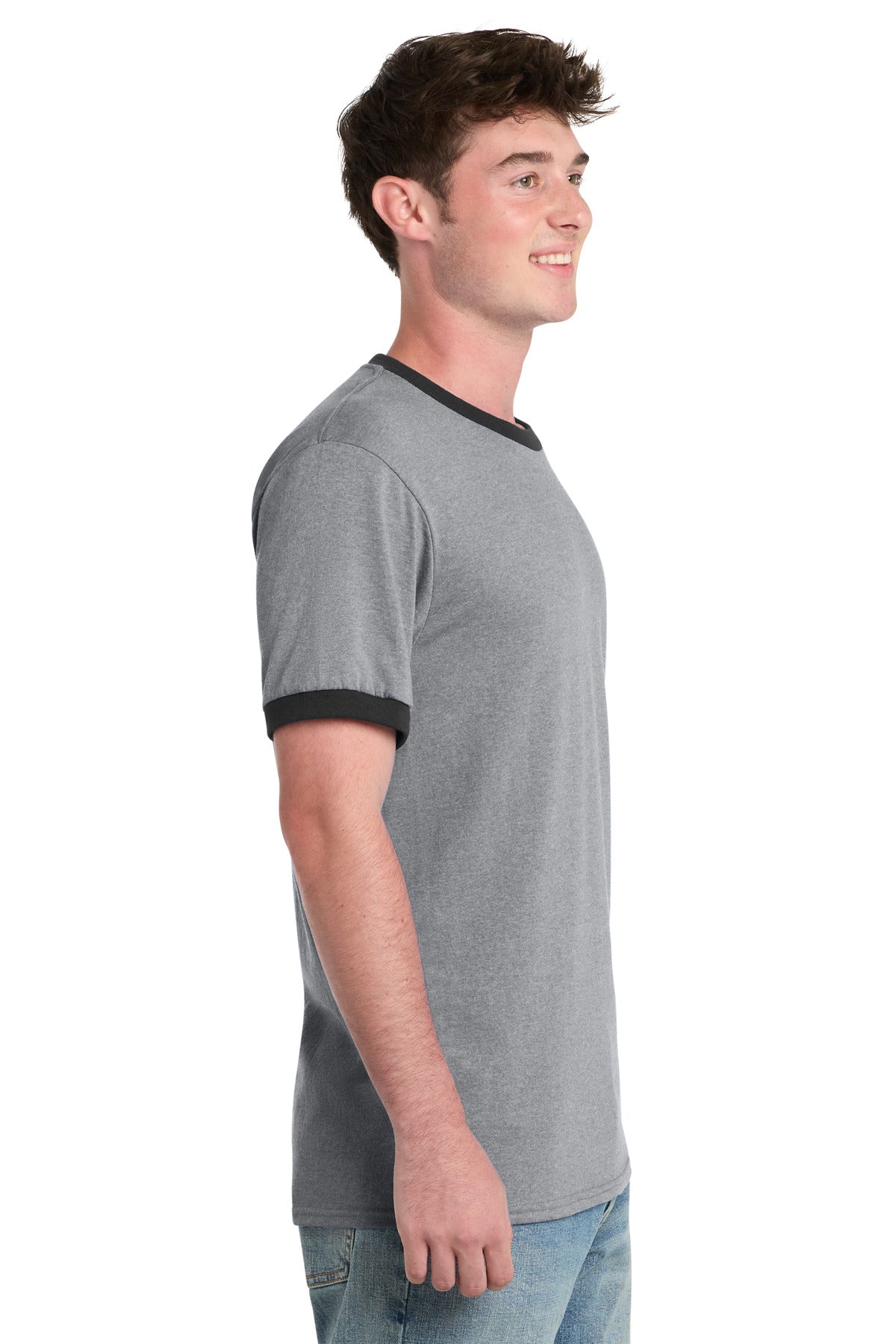 Athl He/Jet Bk Port & Co Core Cotton Ringer Tee. PC54R plain