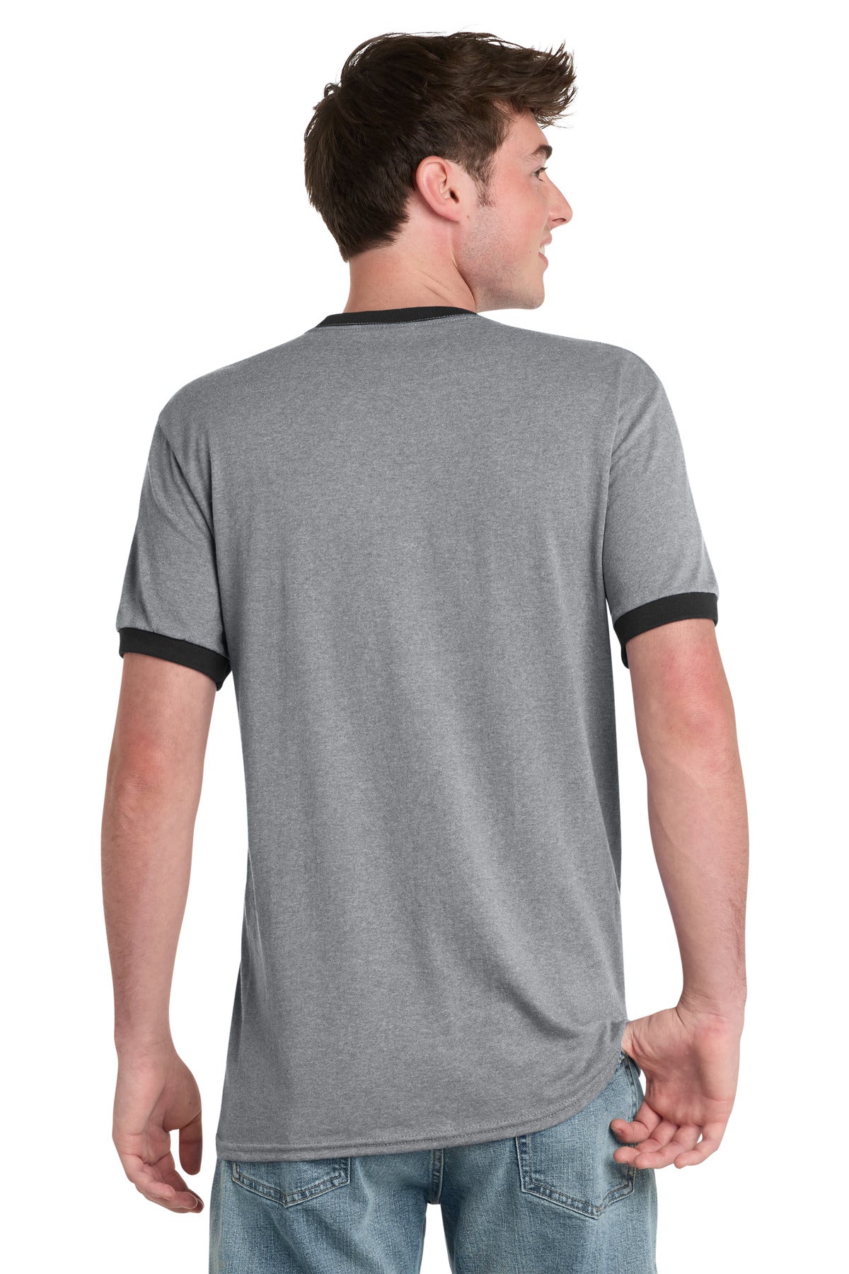 Athl He/Jet Bk Port & Co Core Cotton Ringer Tee. PC54R plain