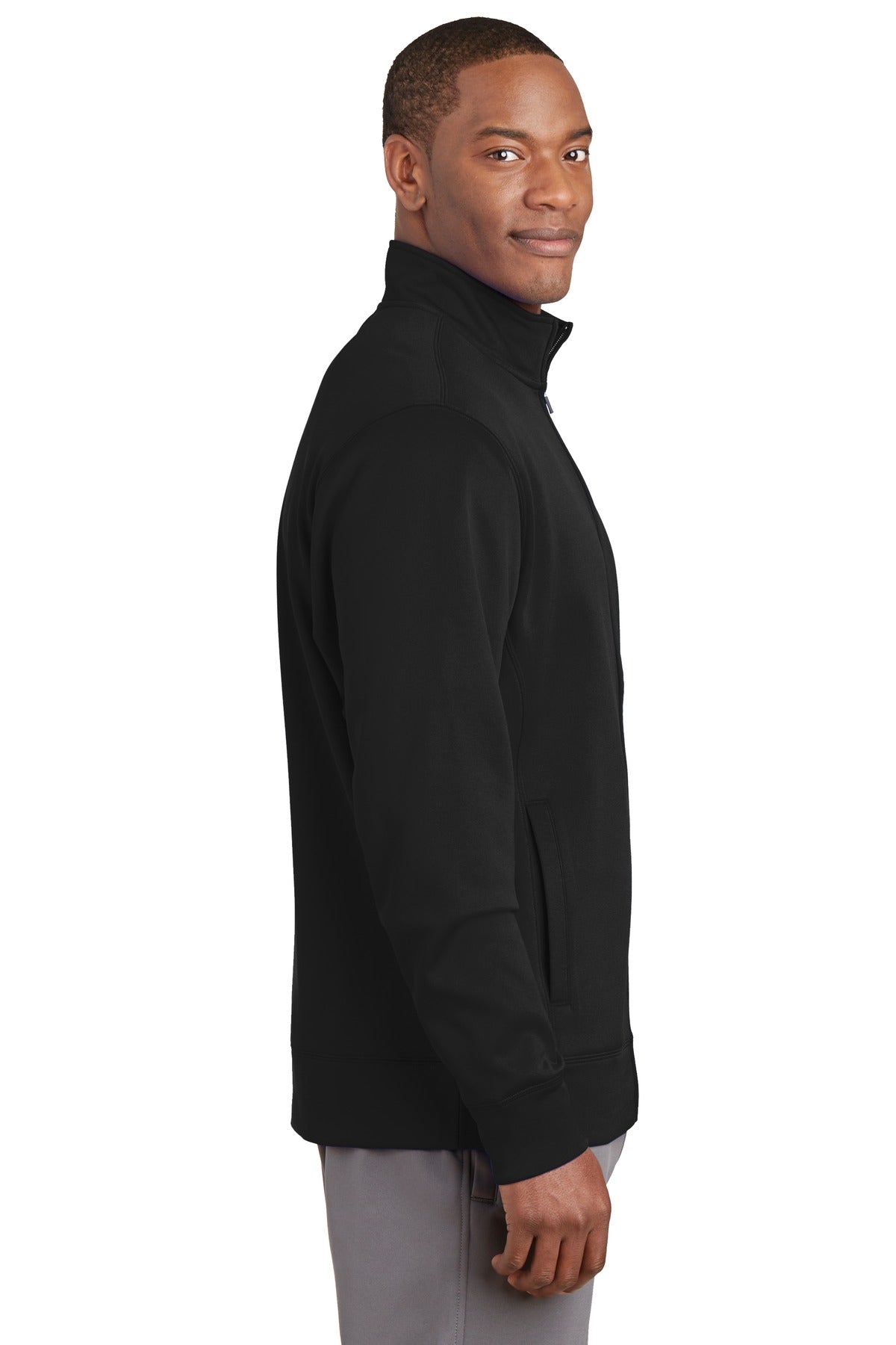 Black Sport-Tek Sport-Wick Fleece Full-Zip Jacket. ST241 plain