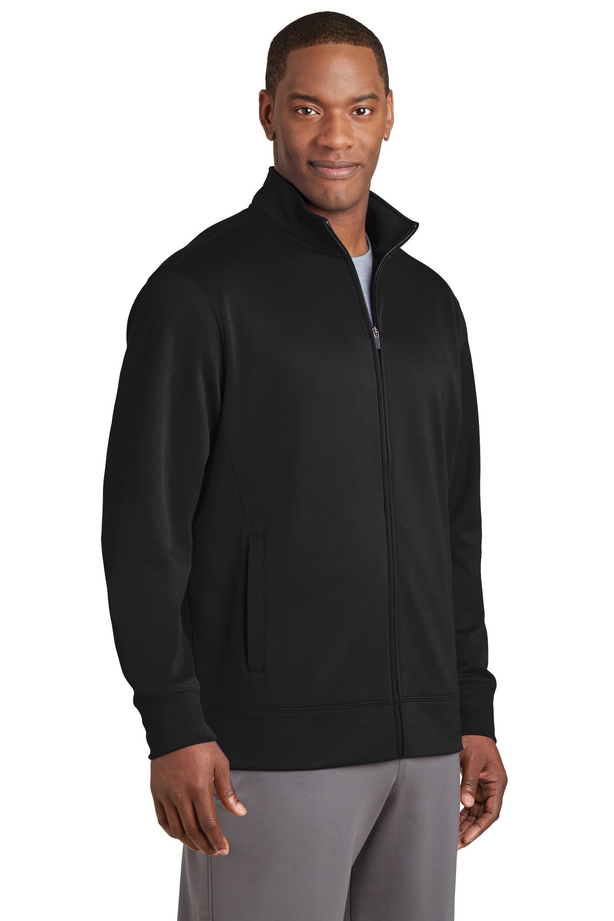 Black Sport-Tek Sport-Wick Fleece Full-Zip Jacket. ST241 plain
