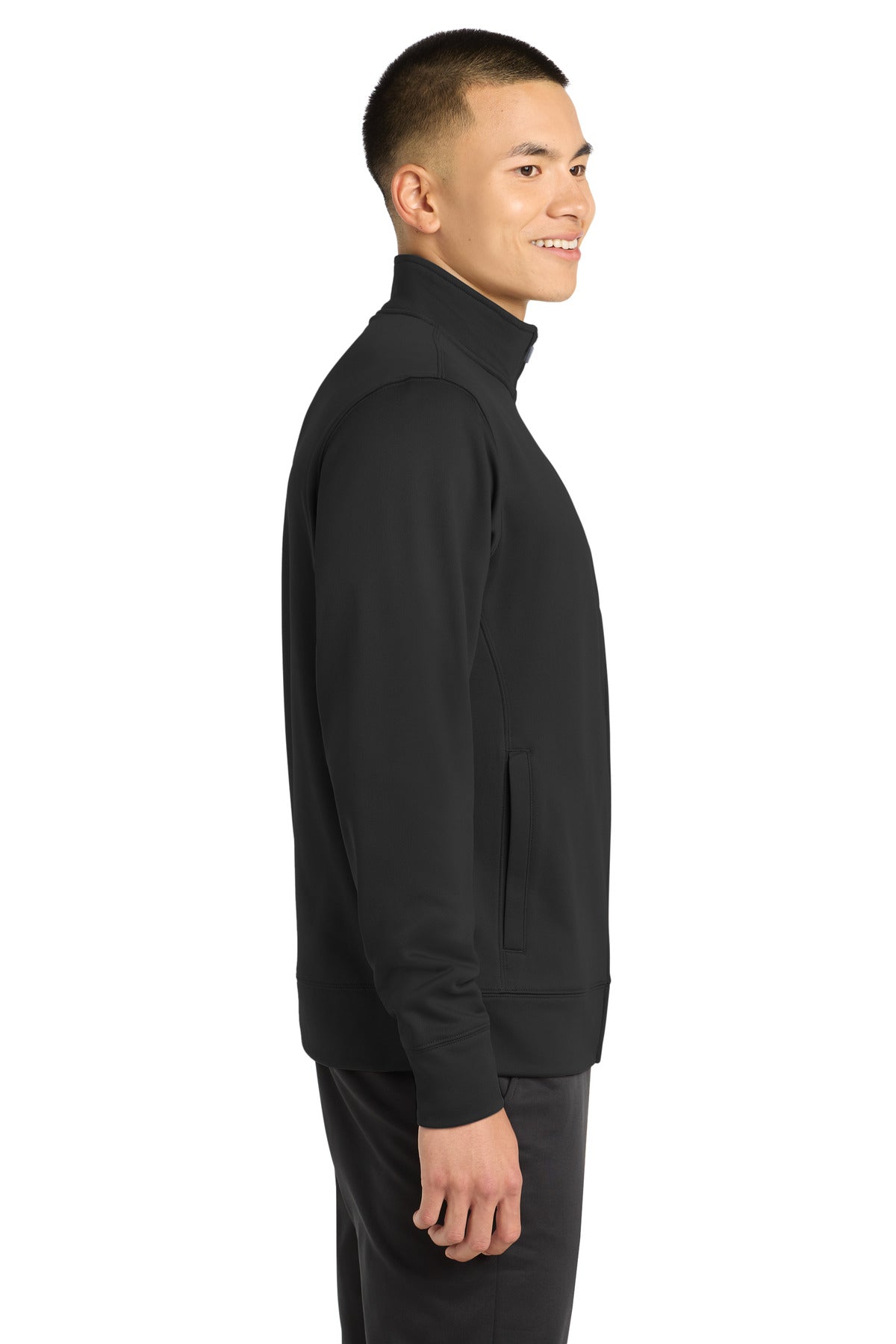 Black Sport-Tek Sport-Wick Fleece Full-Zip Jacket. ST241 plain