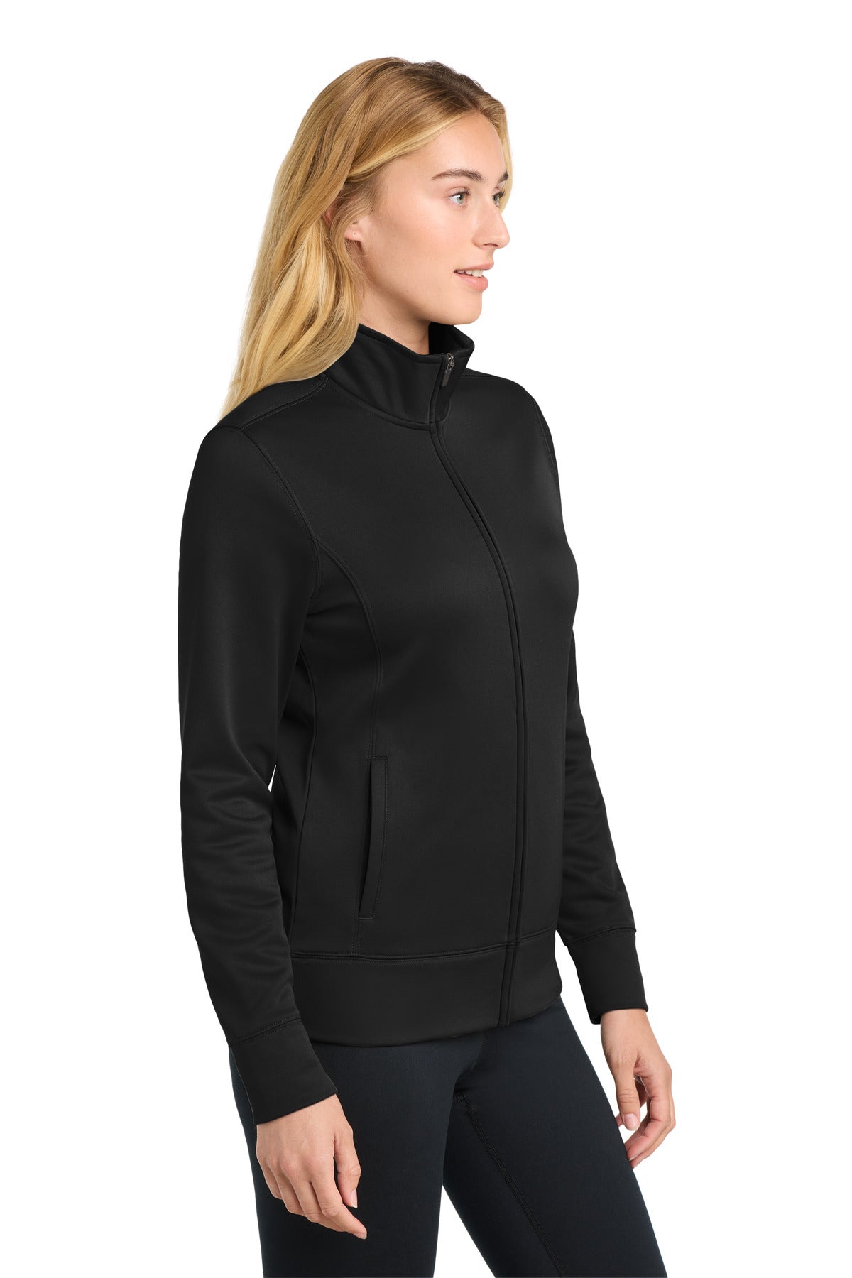 Black Sport-Tek Women's Sport-Wick Fleece Full-Zip Jacket. LST241 plain