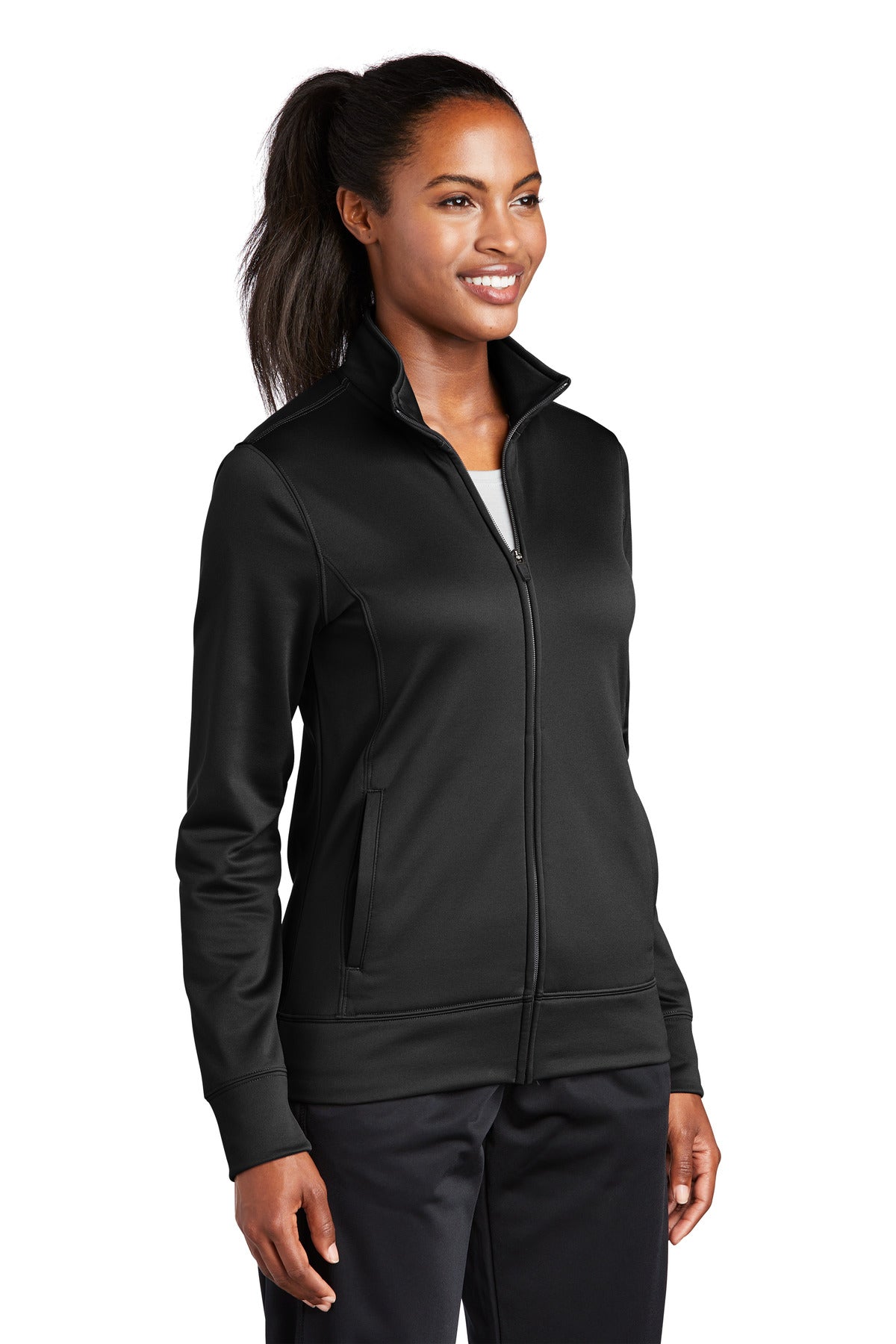 Black Sport-Tek Women's Sport-Wick Fleece Full-Zip Jacket. LST241 plain