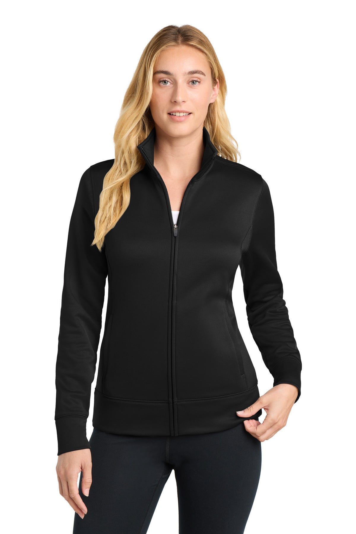 Black Sport-Tek Women's Sport-Wick Fleece Full-Zip Jacket. LST241 plain