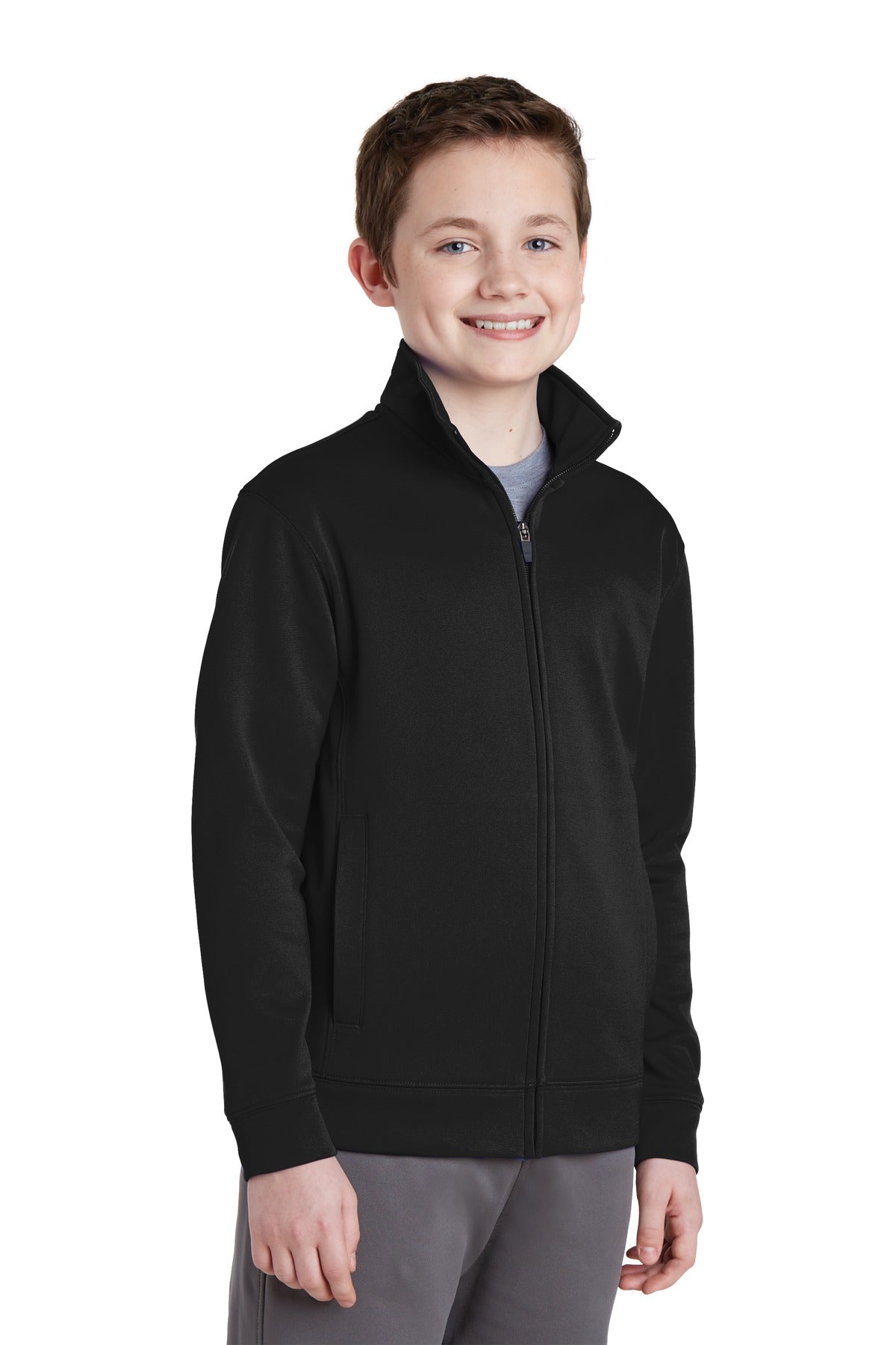 Black Sport-Tek Youth Sport-Wick Fleece Full-Zip Jacket. YST241 plain