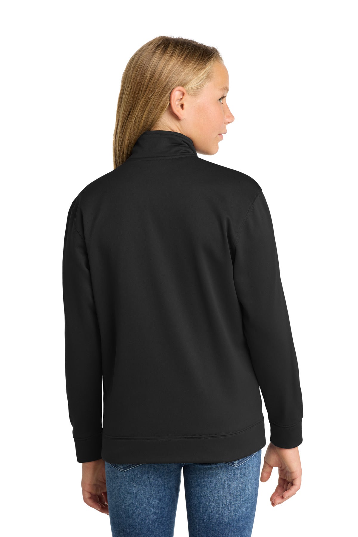 Black Sport-Tek Youth Sport-Wick Fleece Full-Zip Jacket. YST241 plain