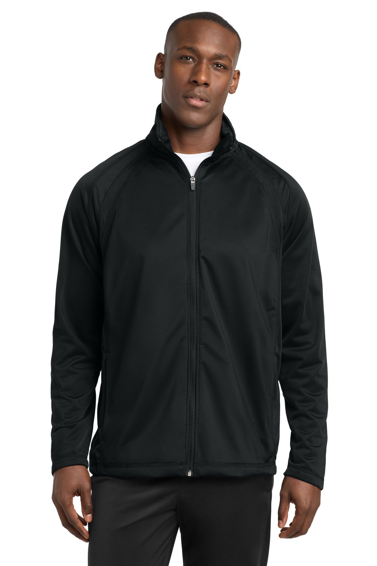 Black/Black Sport-Tek Tricot Track Jacket. JST90 plain