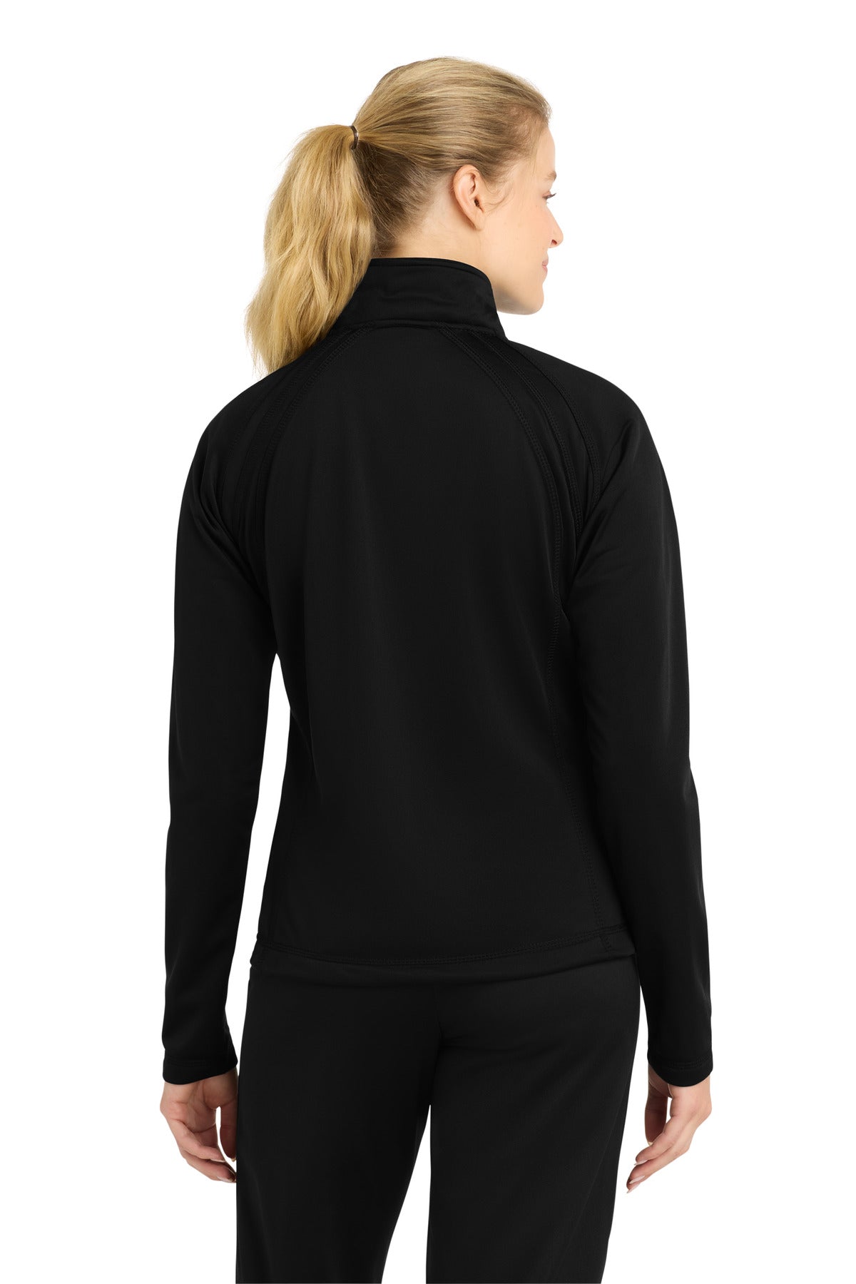 Black/Black Sport-Tek Women's Tricot Track Jacket. LST90 plain