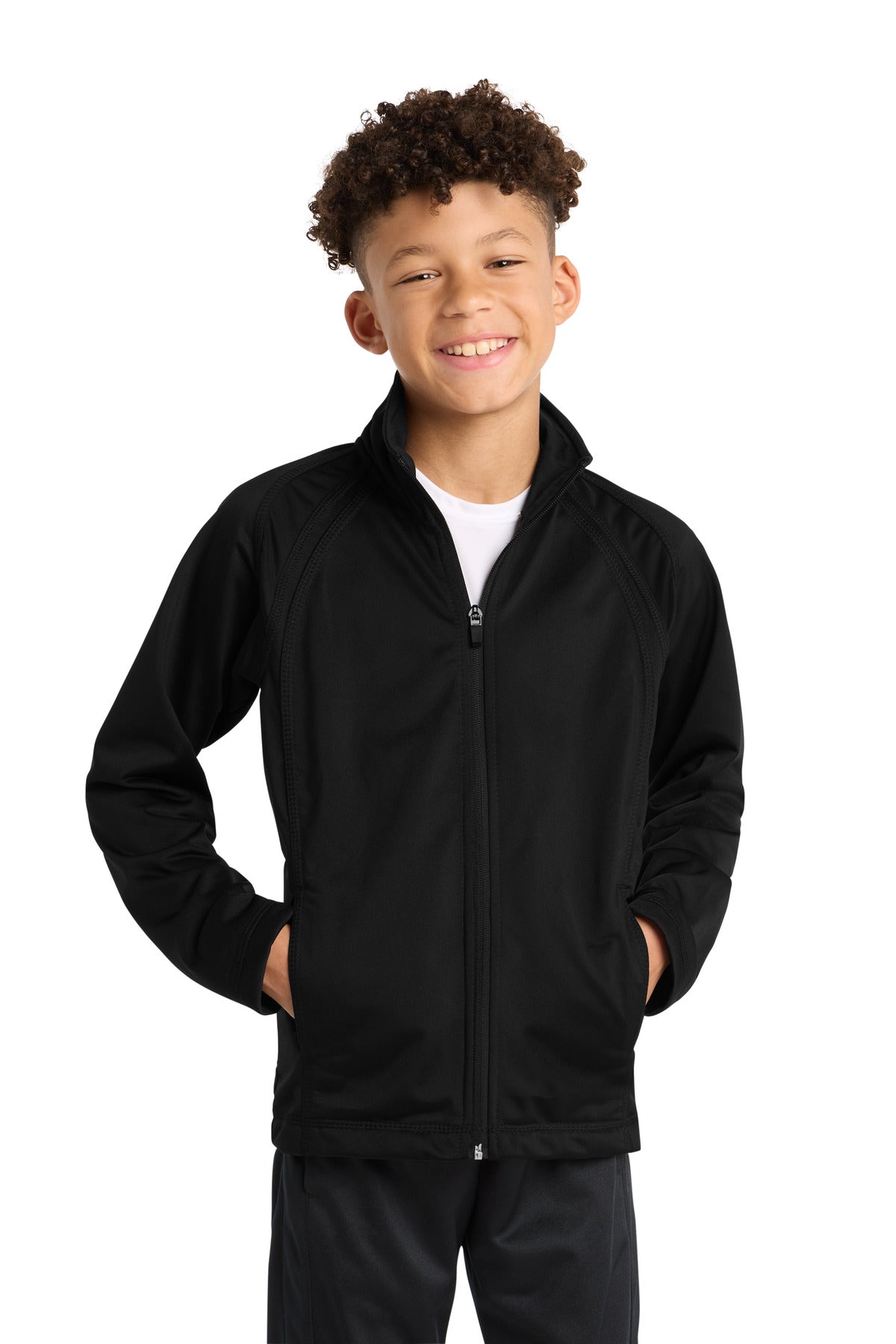 Black/Black Sport-Tek Youth Tricot Track Jacket. YST90 plain
