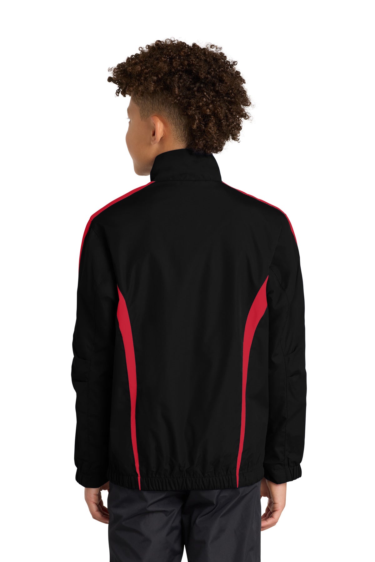 Black/True Red Sport-Tek Youth Colorblock Raglan Jacket. YST60 plain