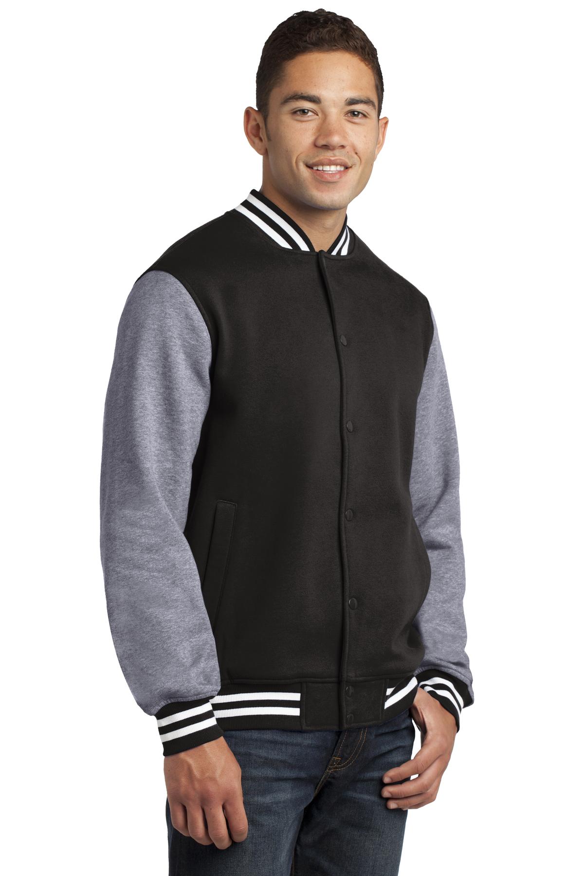 Black/Vnt Hthr Sport-Tek Fleece Letterman Jacket. ST270 plain