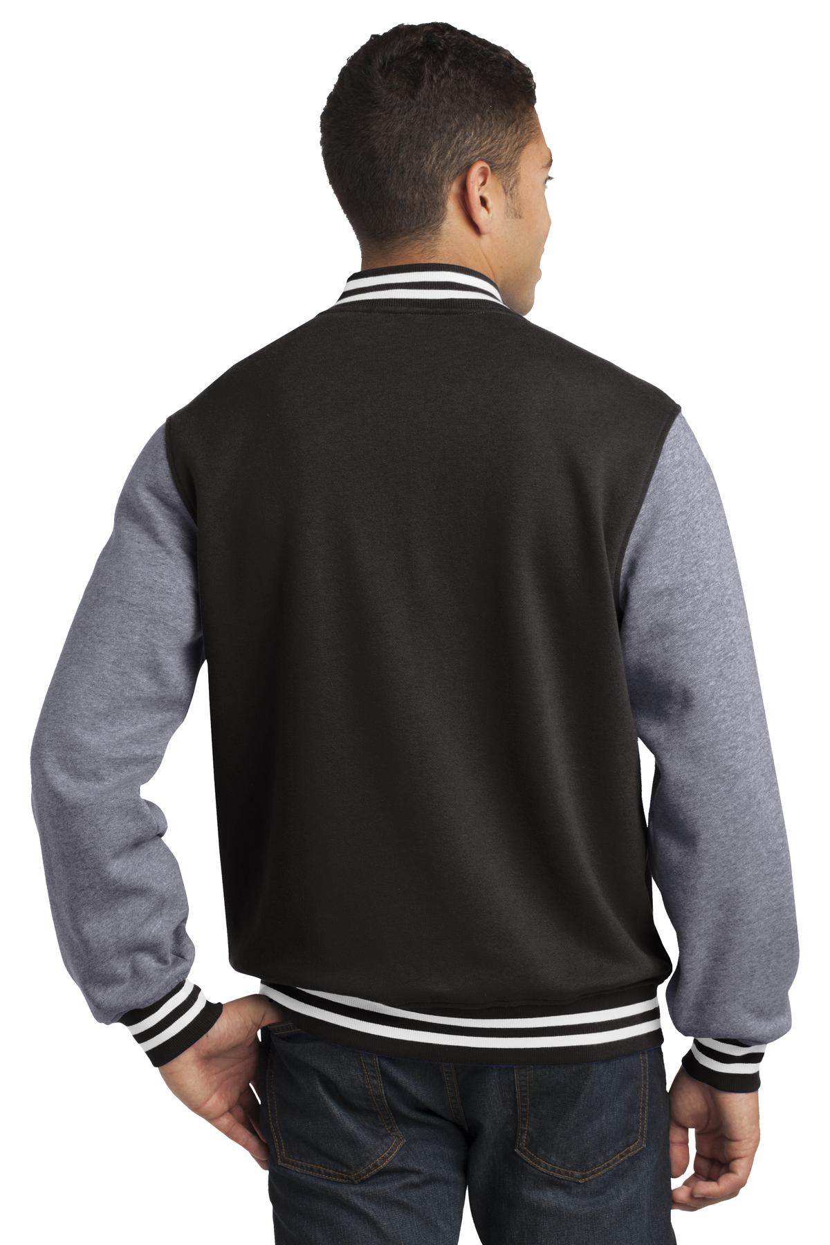 Black/Vnt Hthr Sport-Tek Fleece Letterman Jacket. ST270 plain