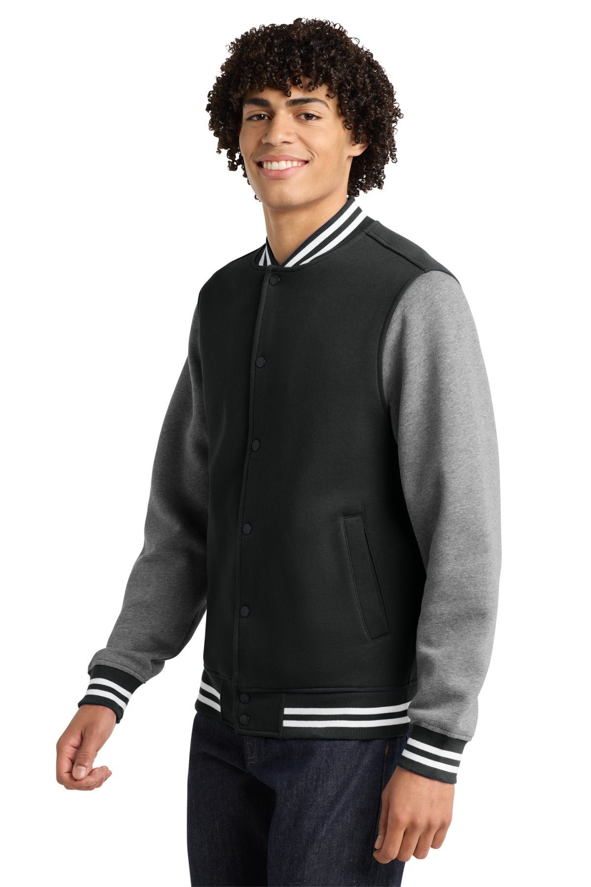 Black/Vnt Hthr Sport-Tek Fleece Letterman Jacket. ST270 plain