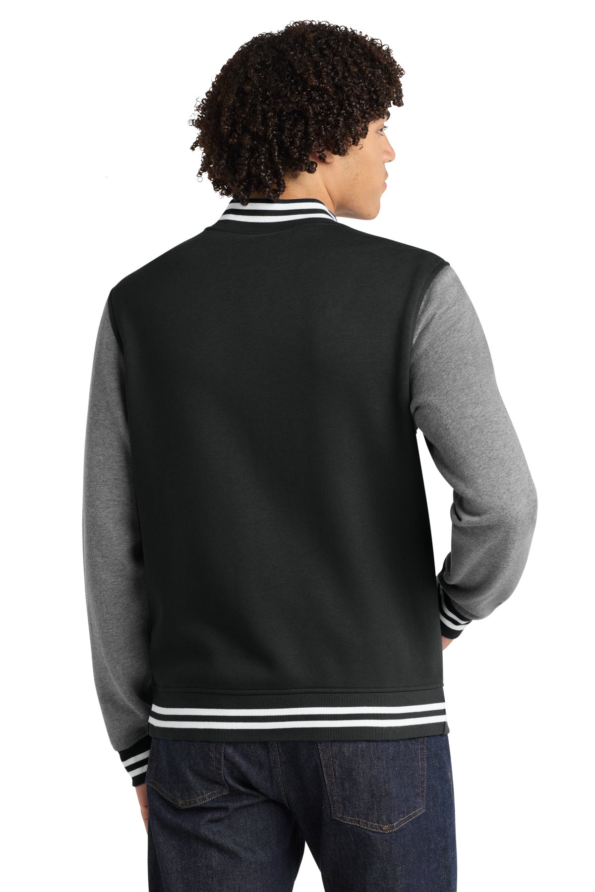 Black/Vnt Hthr Sport-Tek Fleece Letterman Jacket. ST270 plain