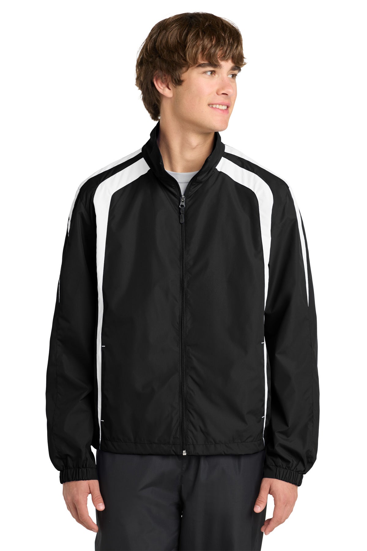 Black/White Sport-Tek Colorblock Raglan Jacket. JST60 plain