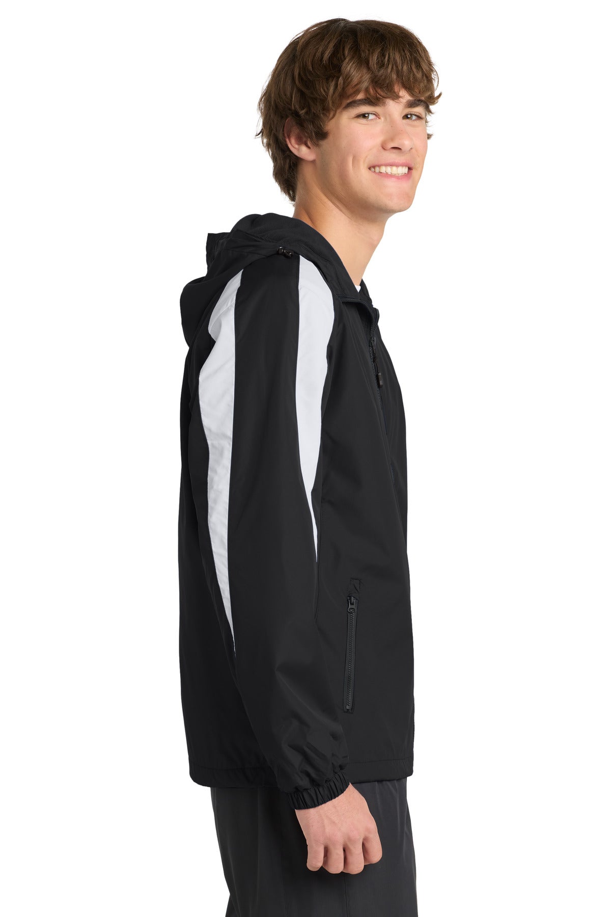 Black/White Sport-Tek Fleece-Lined Colorblock Jacket. JST81