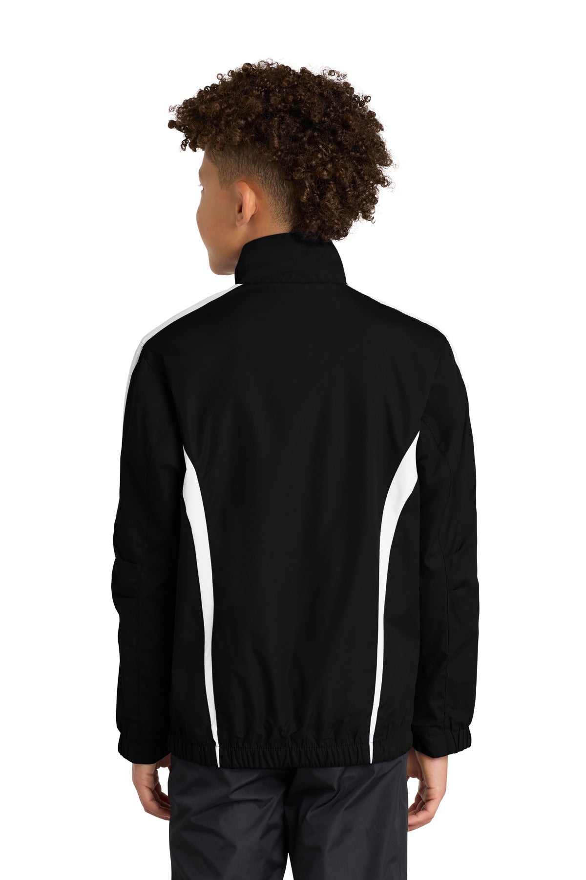 Black/White Sport-Tek Youth Colorblock Raglan Jacket. YST60 plain
