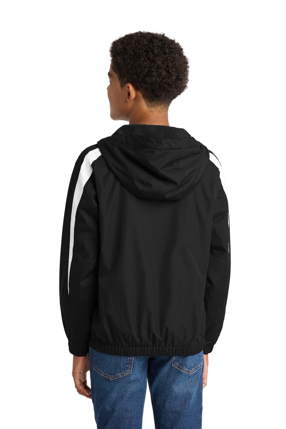 Black/White Sport-Tek Youth Fleece-Lined Colorblock Jacket. YST81 plain