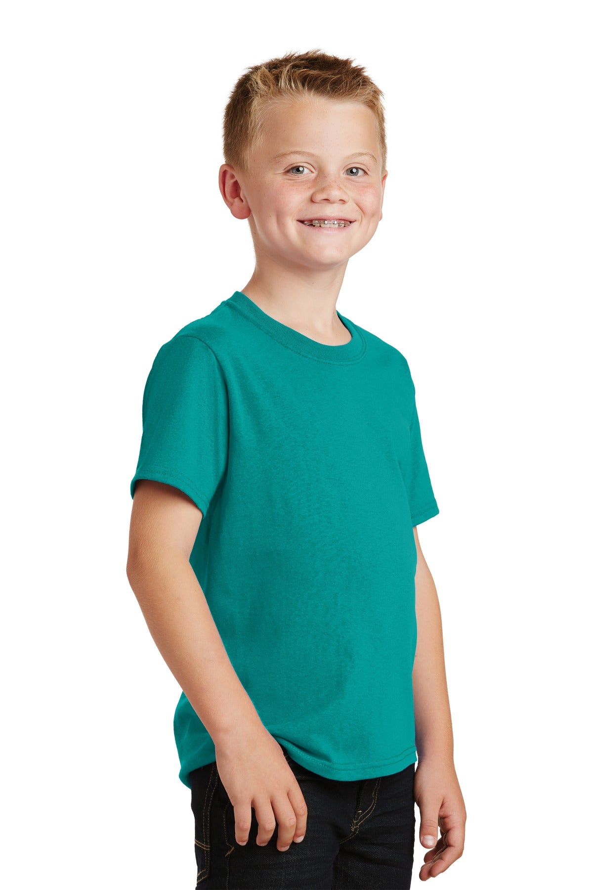 Bright Aqua Port & Co Youth Core Cotton Tee. PC54Y plain