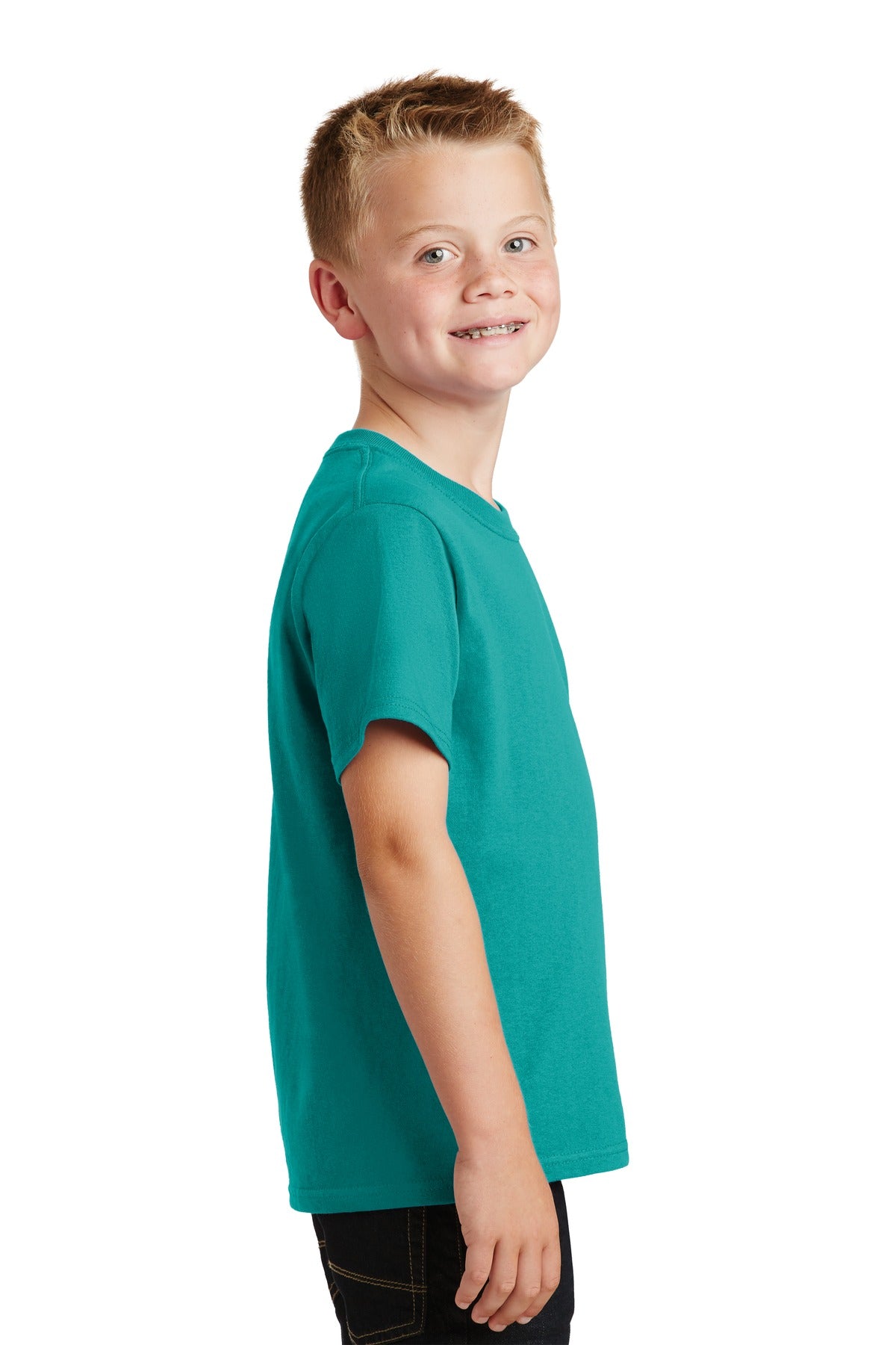 Bright Aqua Port & Co Youth Core Cotton Tee. PC54Y