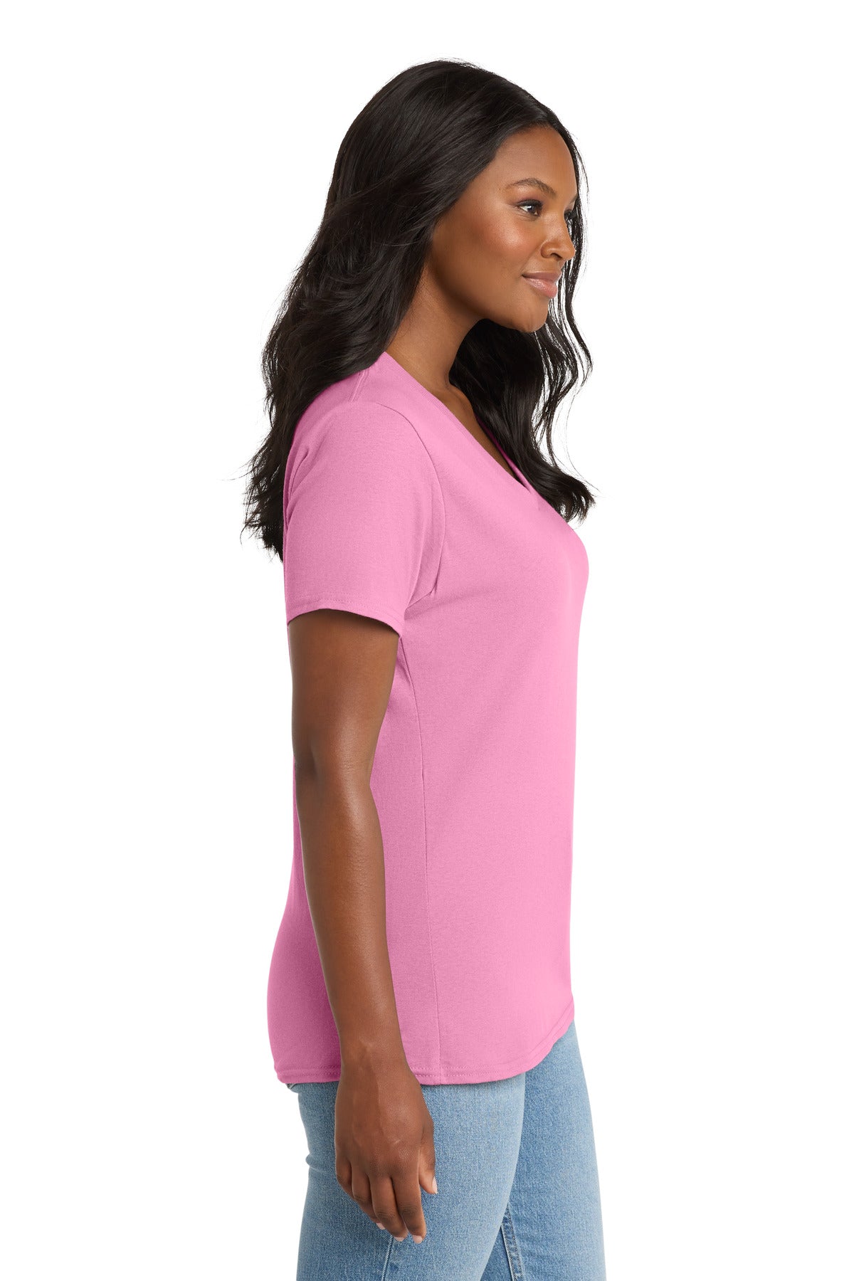 Candy Pink Port & Co Women's Core Cotton V-Neck Tee. LPC54V plain