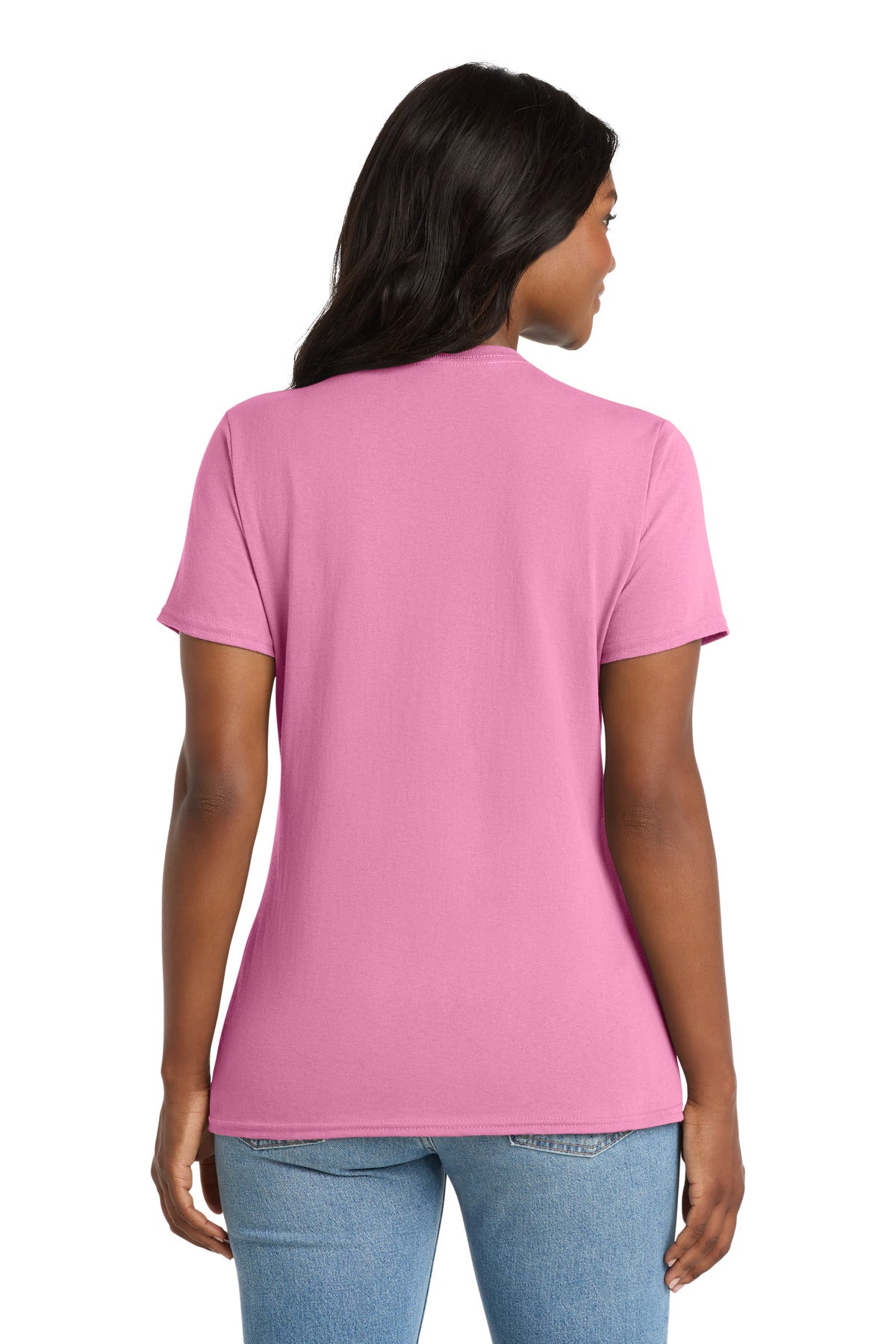 Candy Pink Port & Co Women's Core Cotton V-Neck Tee. LPC54V plain