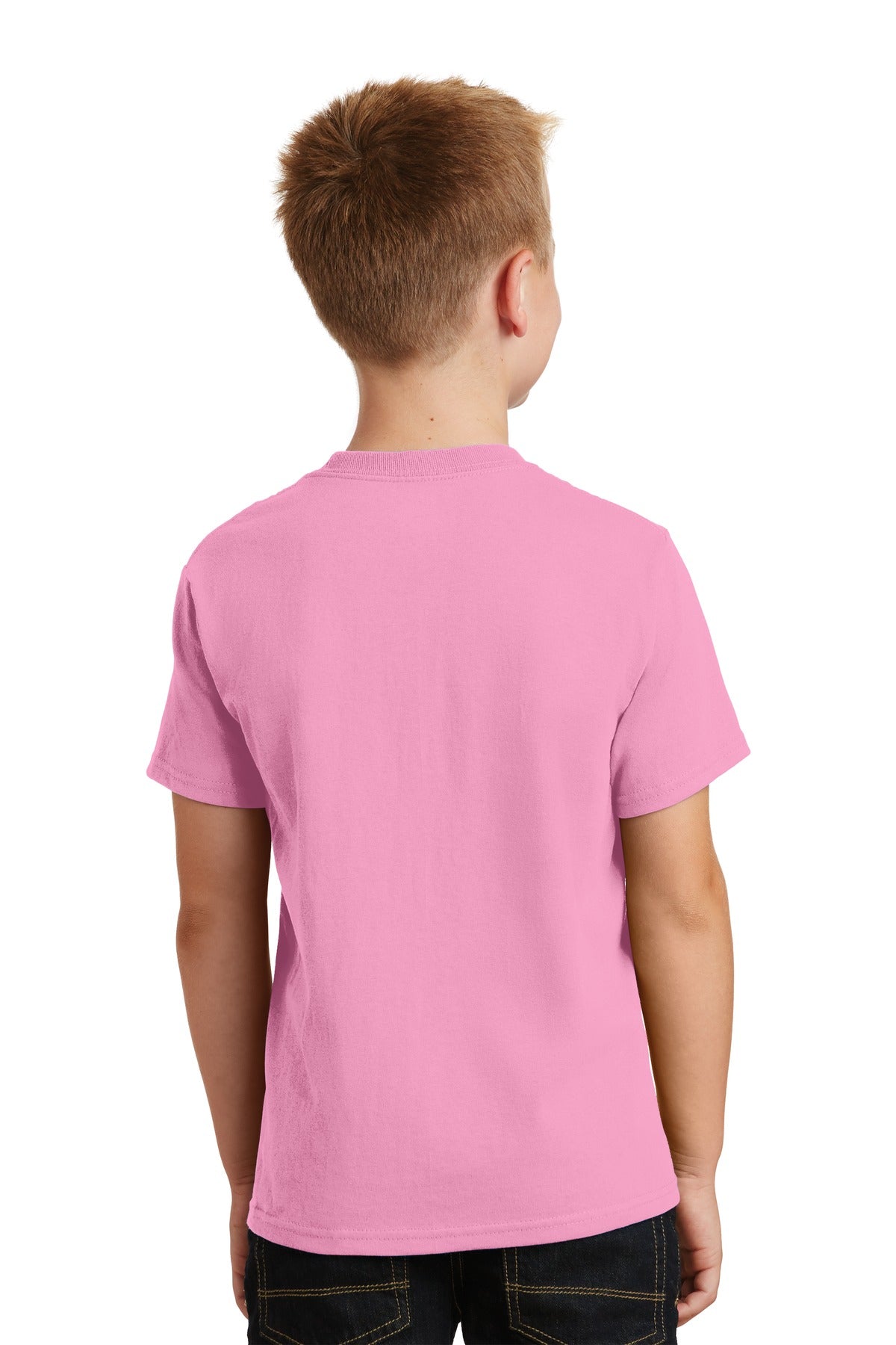 Candy Pink Port & Co Youth Core Cotton Tee. PC54Y plain