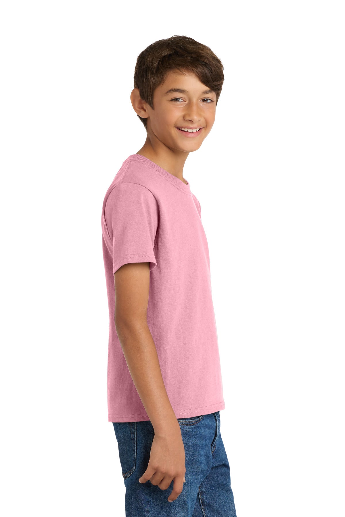 Candy Pink Port & Co Youth Core Cotton Tee. PC54Y plain