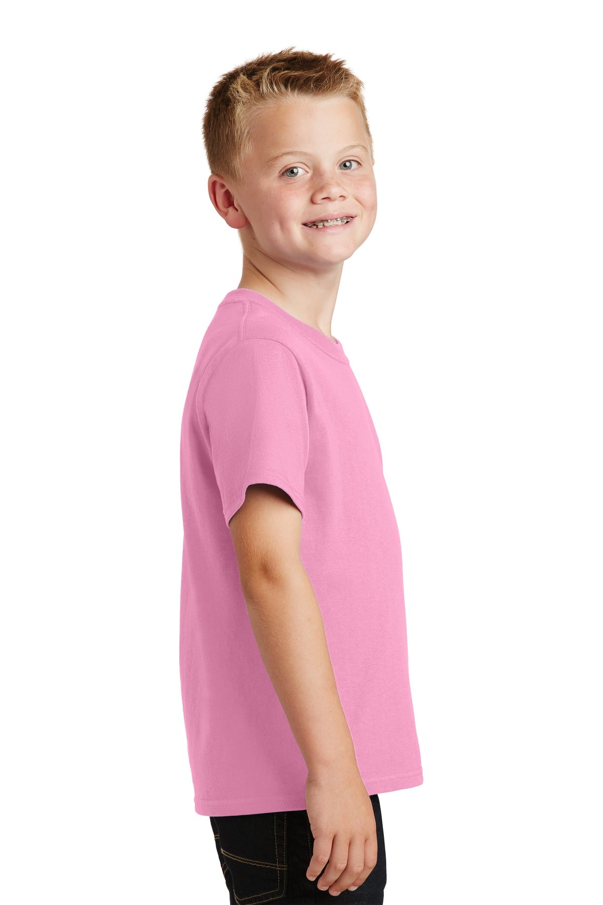 Candy Pink Port & Co Youth Core Cotton Tee. PC54Y