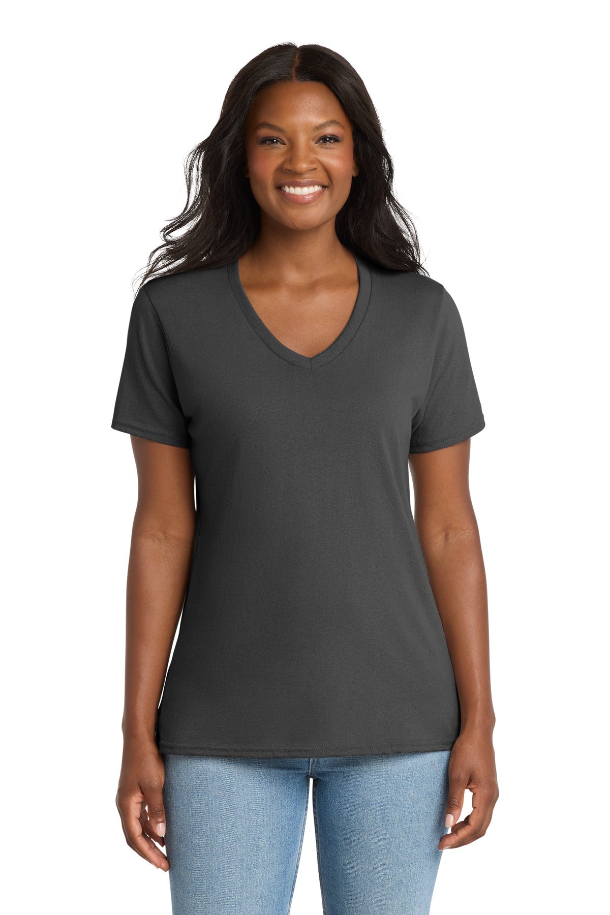 Charcoal Port & Co Women's Core Cotton V-Neck Tee. LPC54V plain