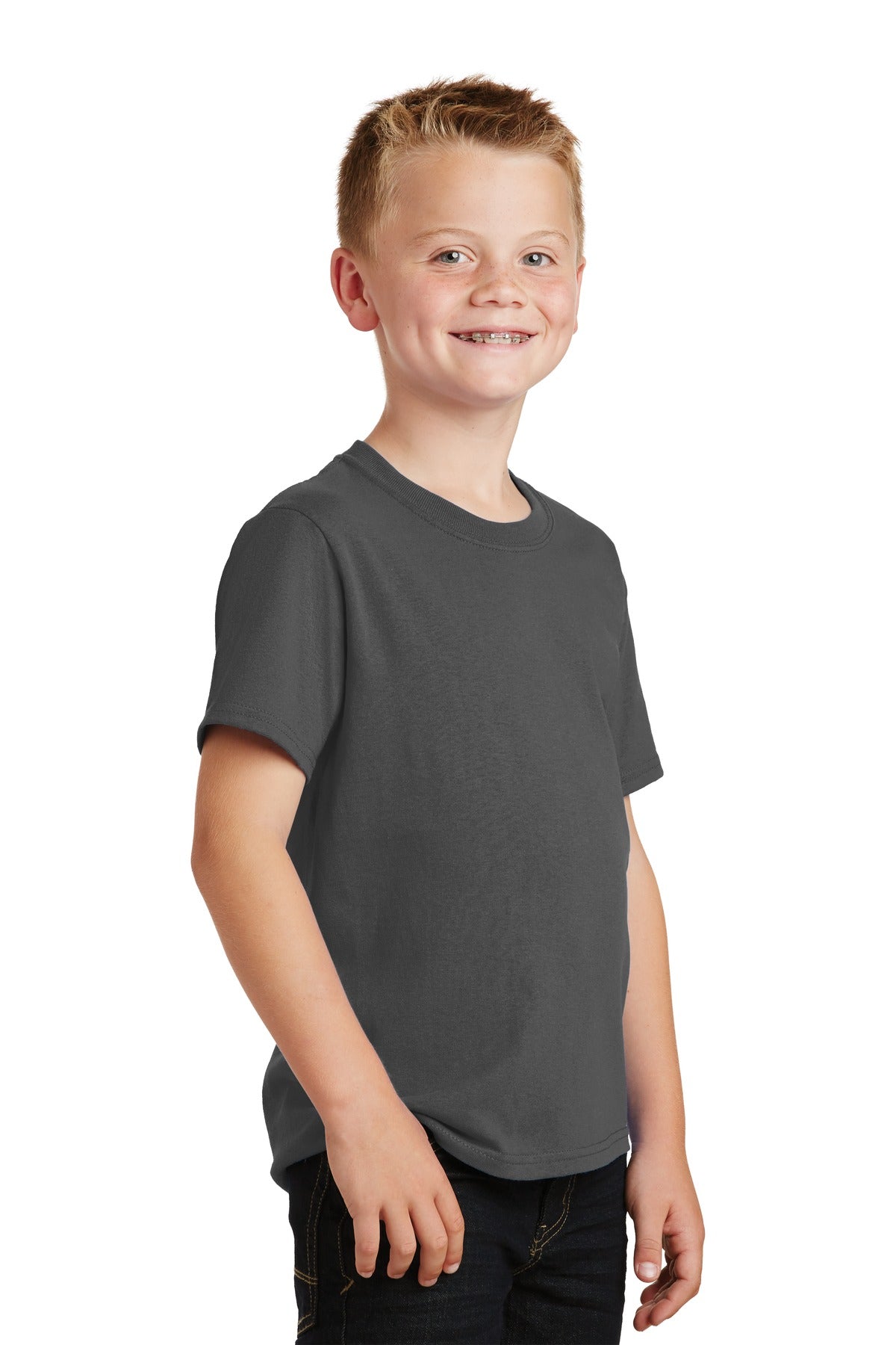 Charcoal Port & Co Youth Core Cotton Tee. PC54Y plain