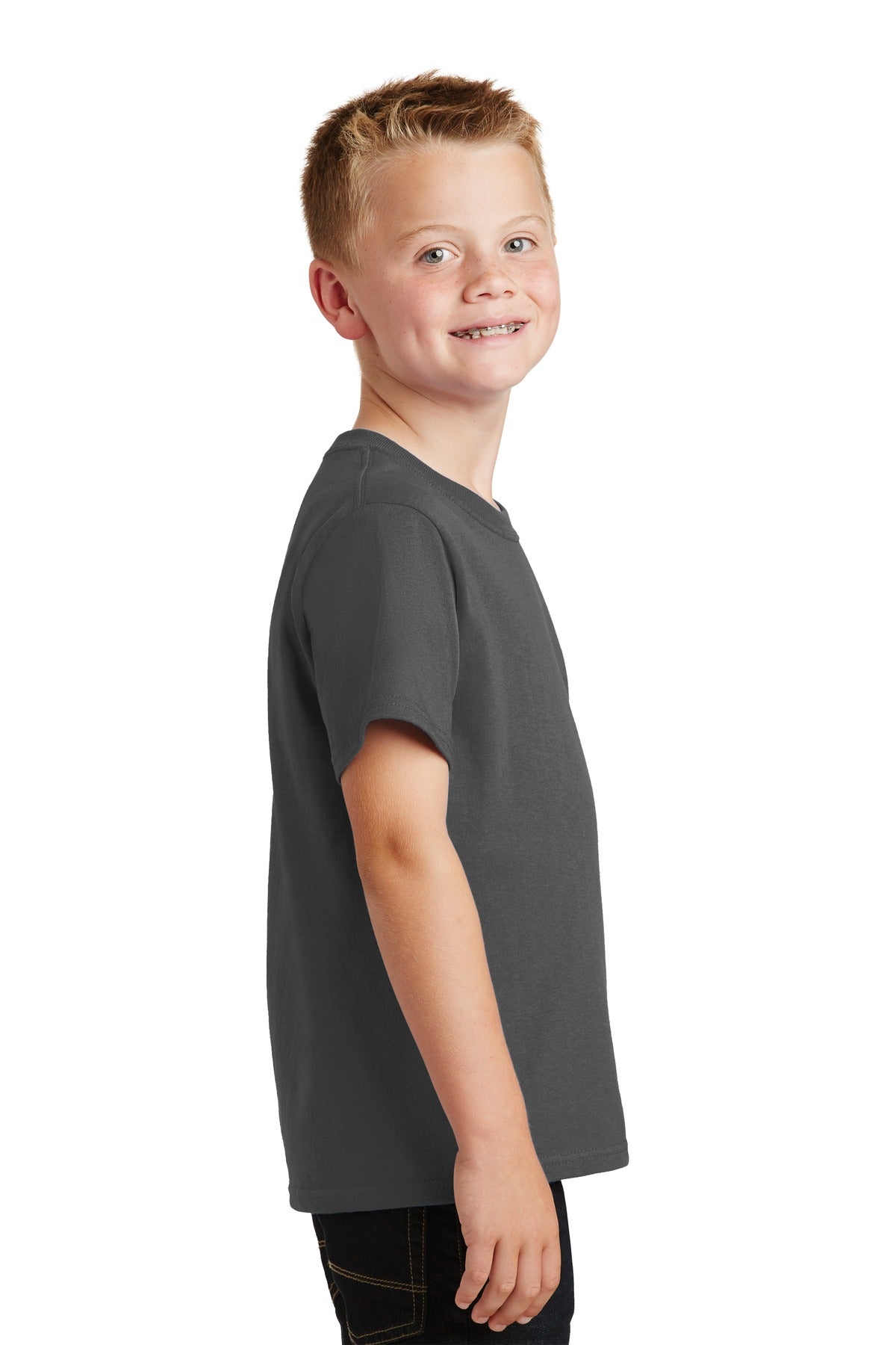 Charcoal Port & Co Youth Core Cotton Tee. PC54Y