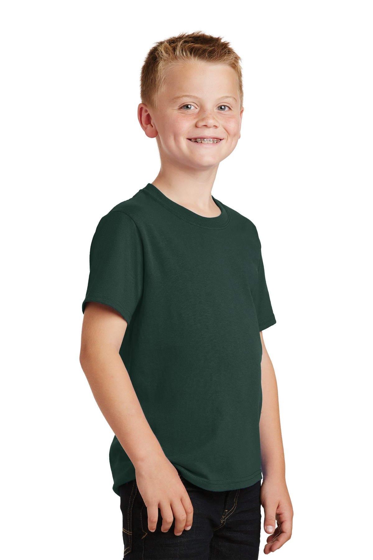 Dark Green Port & Co Youth Core Cotton Tee. PC54Y plain