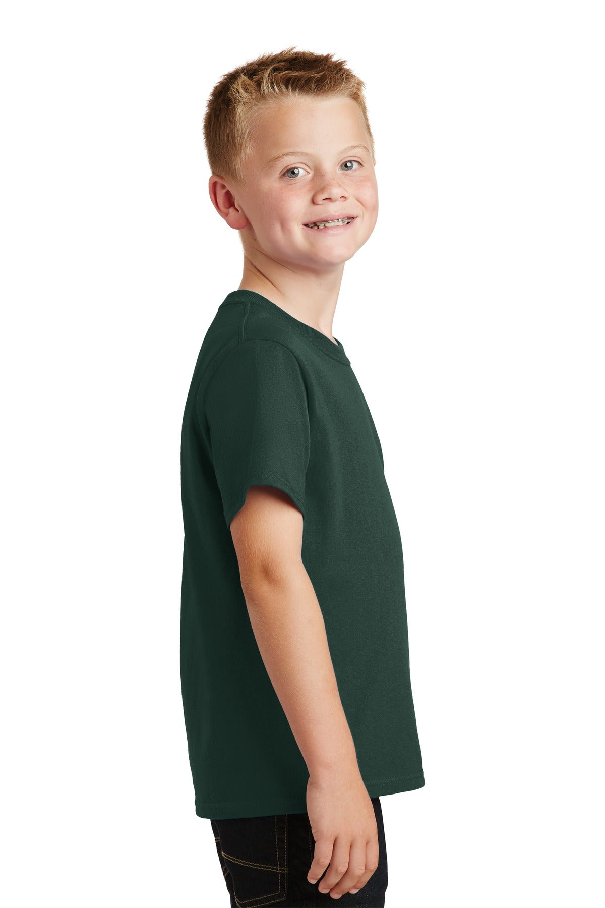 Dark Green Port & Co Youth Core Cotton Tee. PC54Y