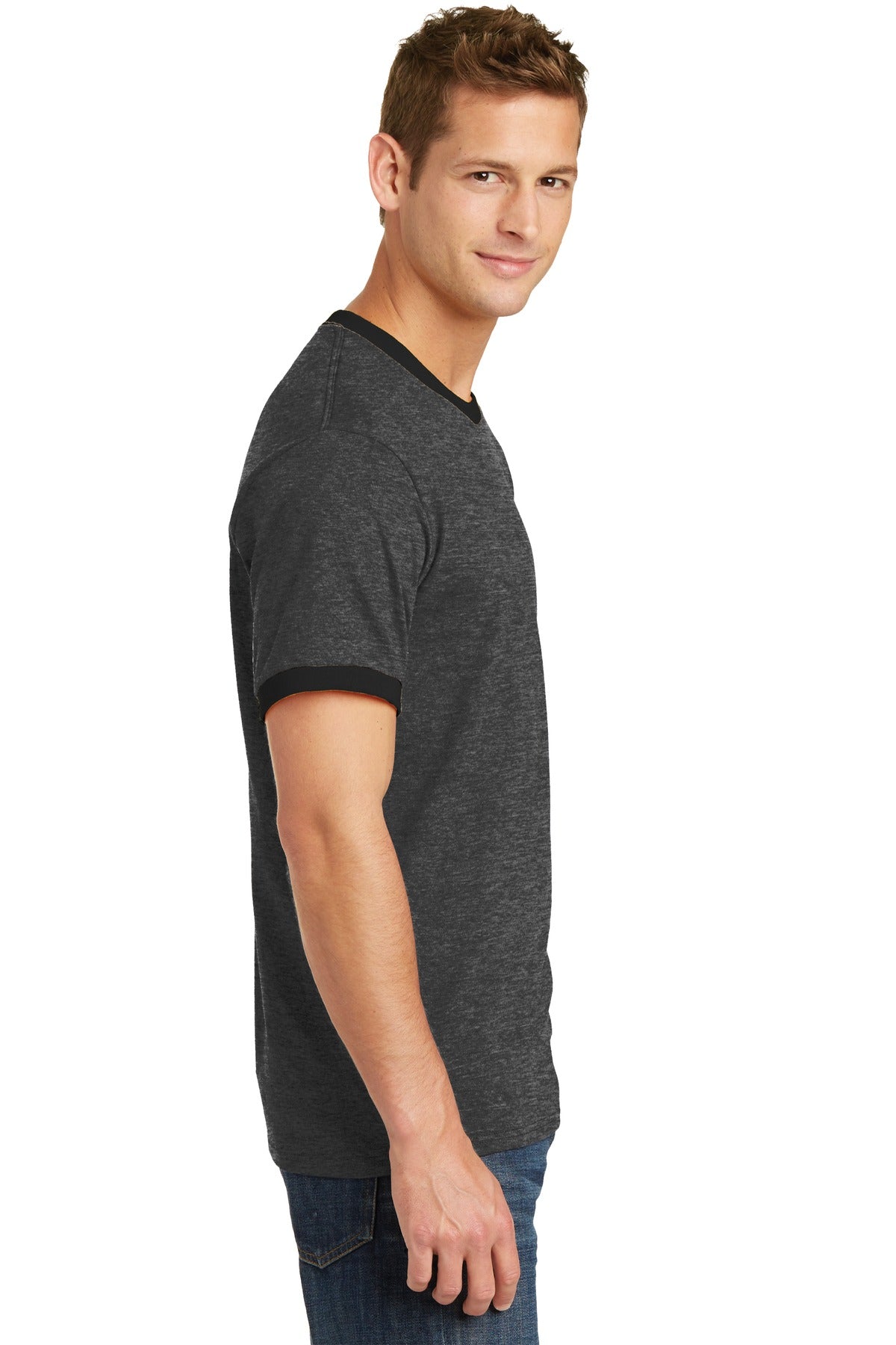 Dark H Gy/J Bk Port & Co Core Cotton Ringer Tee. PC54R plain