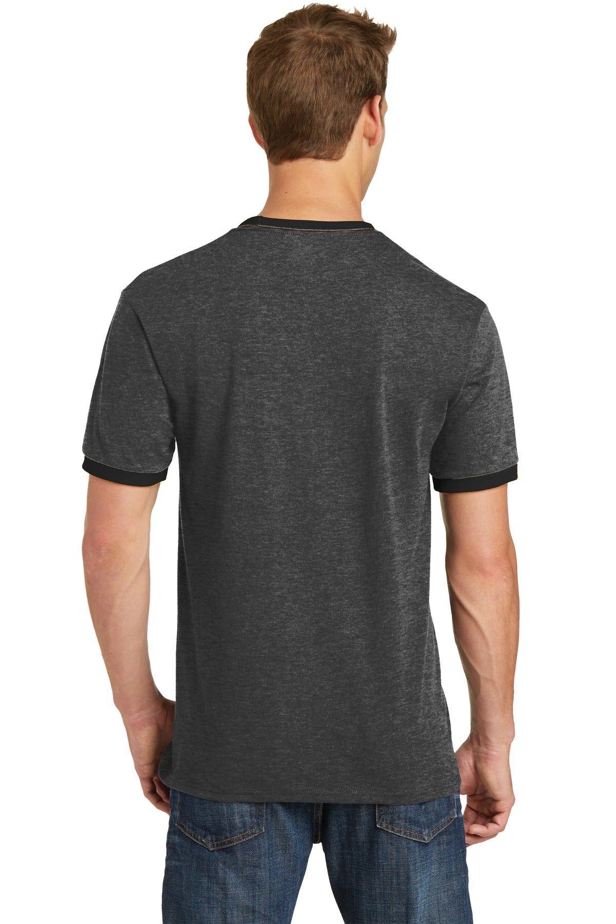 Dark H Gy/J Bk Port & Co Core Cotton Ringer Tee. PC54R plain