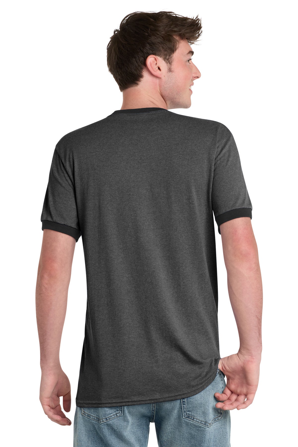 Dark H Gy/J Bk Port & Co Core Cotton Ringer Tee. PC54R plain