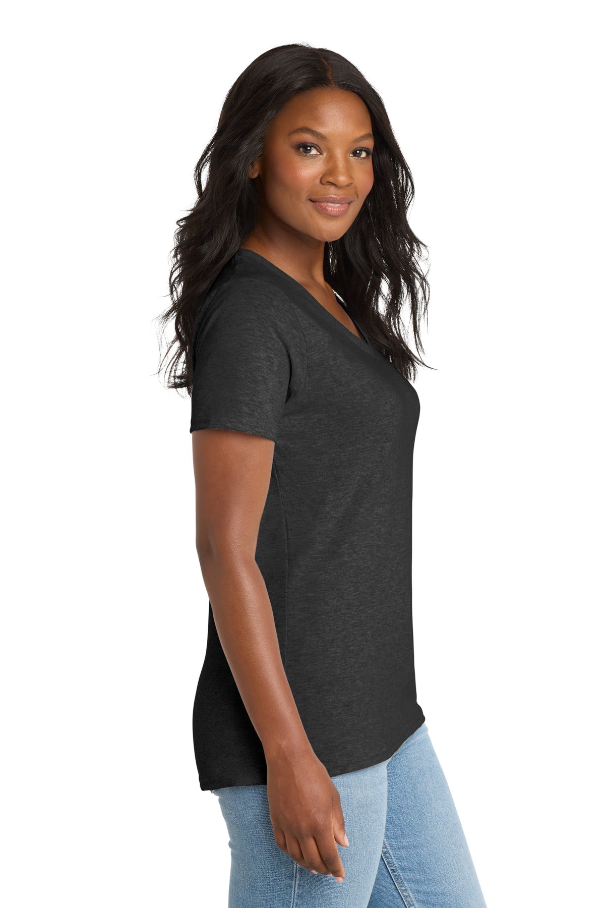 Dark Hthr Grey Port & Co Women's Core Cotton V-Neck Tee. LPC54V plain