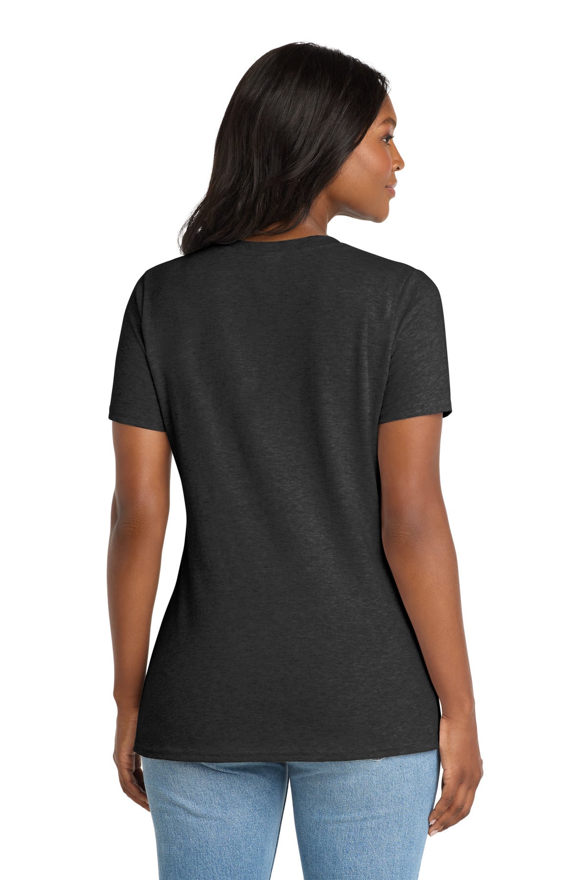 Dark Hthr Grey Port & Co Women's Core Cotton V-Neck Tee. LPC54V plain