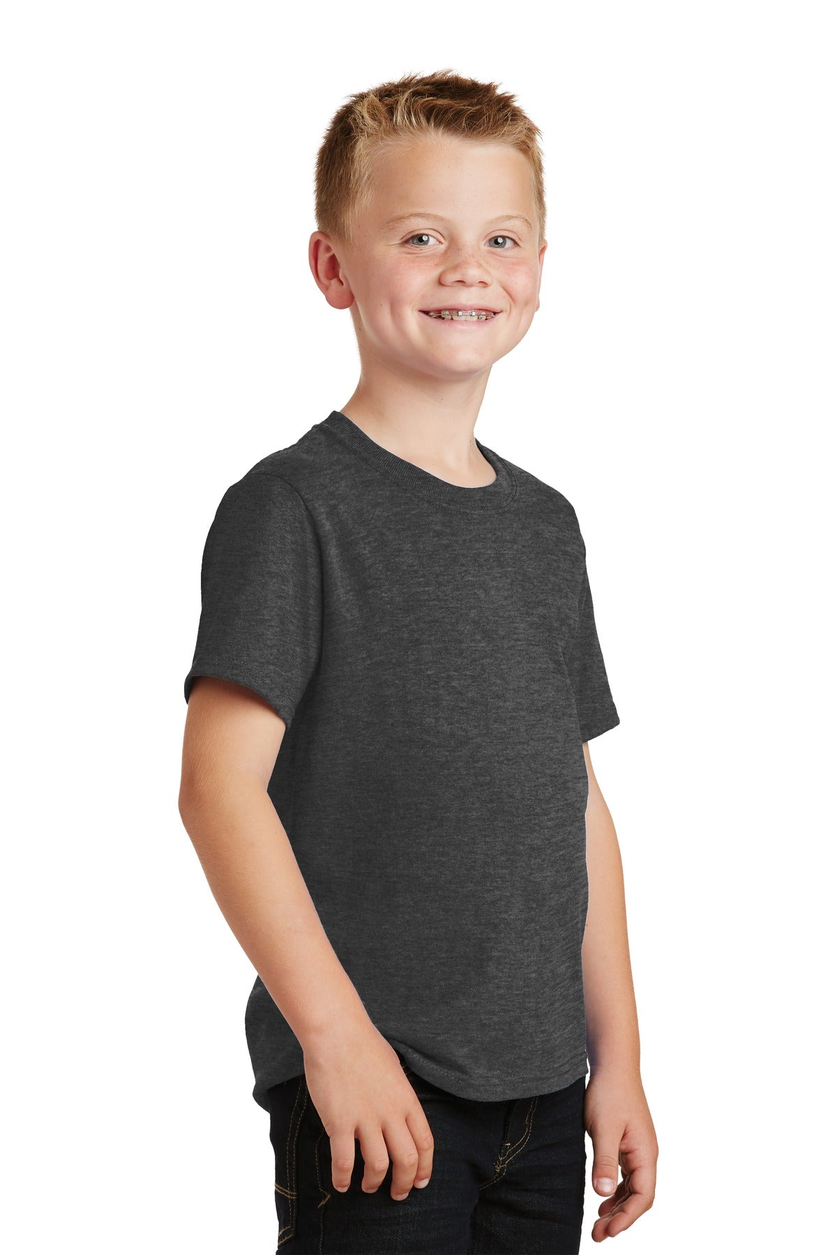 Dark Hthr Grey Port & Co Youth Core Cotton Tee. PC54Y plain