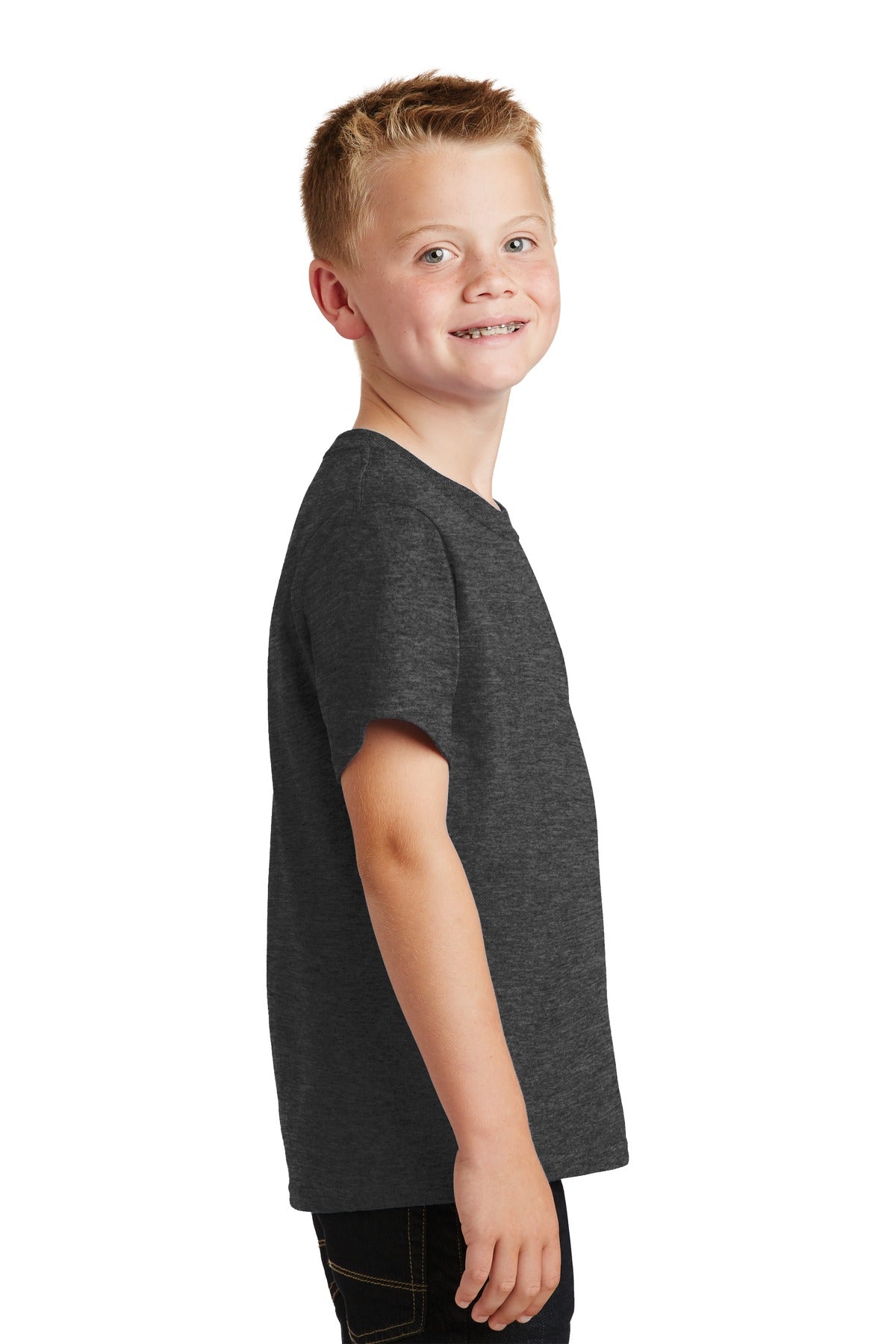 Dark Hthr Grey Port & Co Youth Core Cotton Tee. PC54Y
