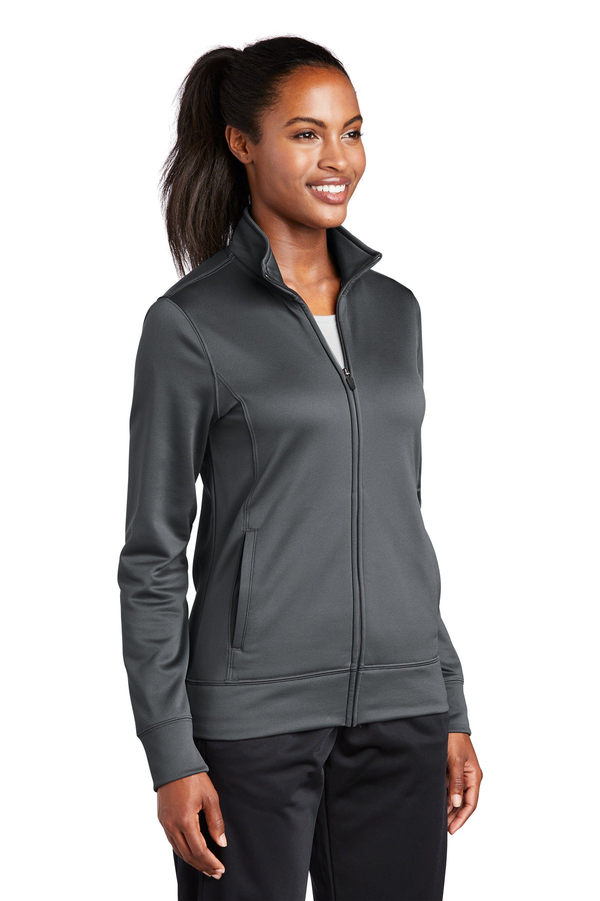 Dark Smk Grey Sport-Tek Women's Sport-Wick Fleece Full-Zip Jacket. LST241 plain