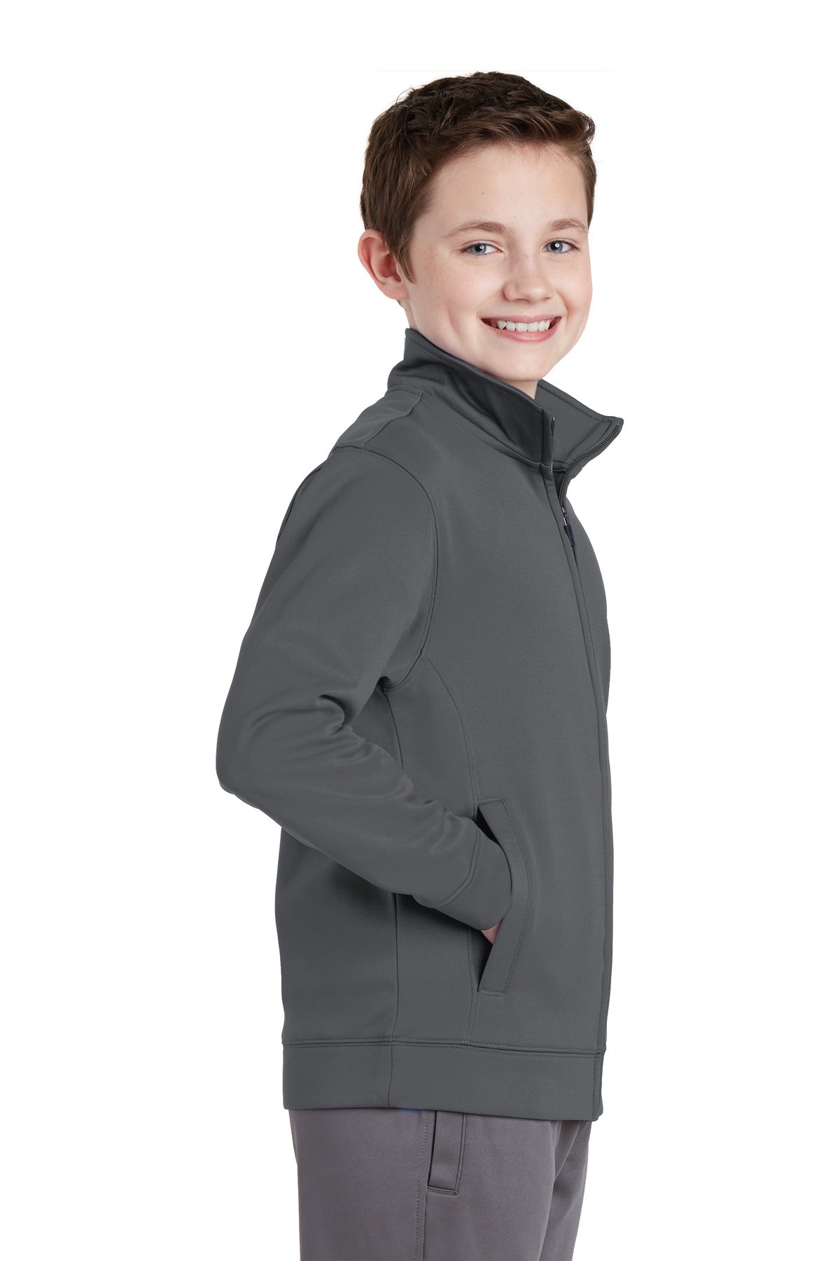 Dark Smk Grey Sport-Tek Youth Sport-Wick Fleece Full-Zip Jacket. YST241 plain