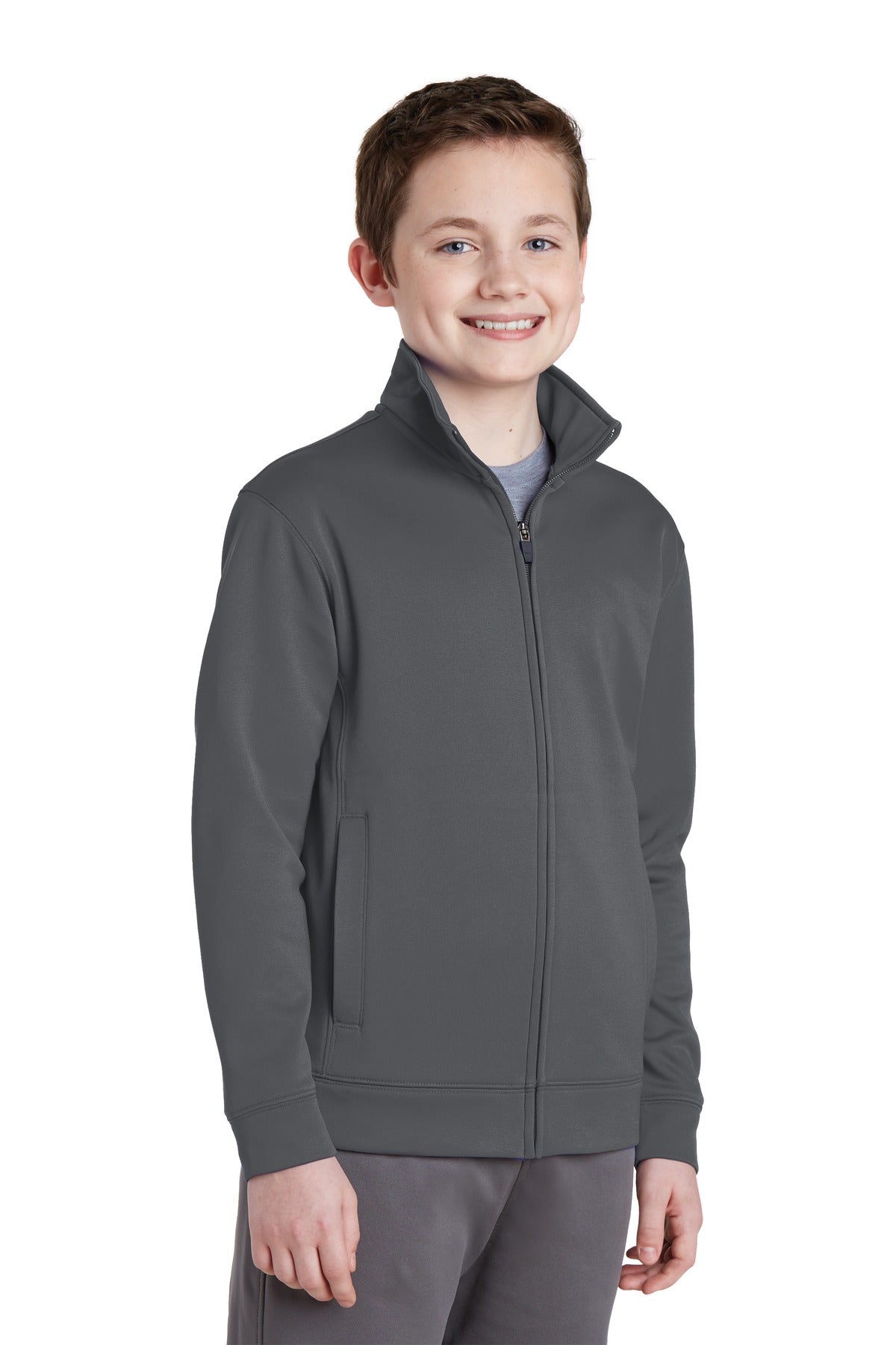 Dark Smk Grey Sport-Tek Youth Sport-Wick Fleece Full-Zip Jacket. YST241 plain