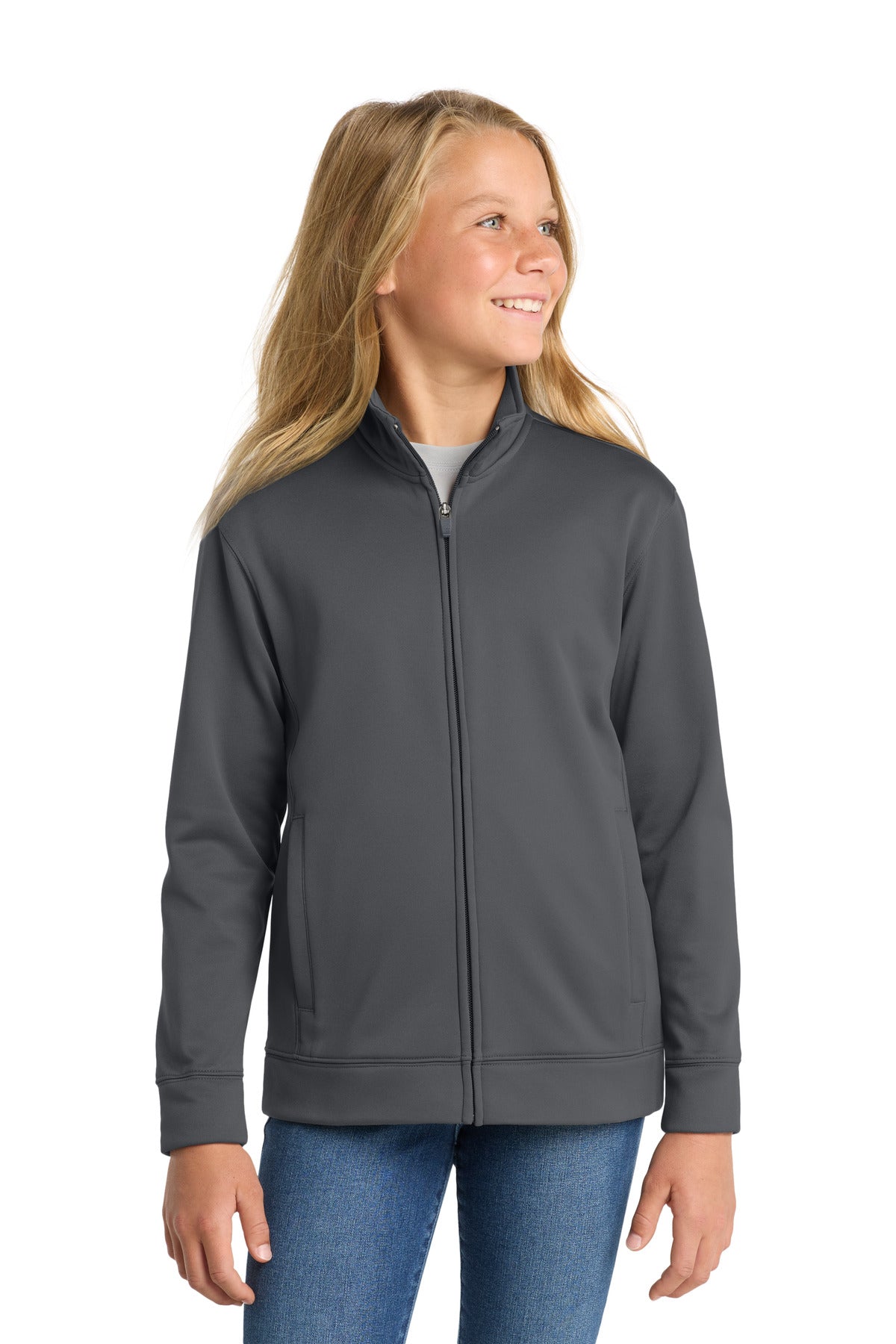 Dark Smk Grey Sport-Tek Youth Sport-Wick Fleece Full-Zip Jacket. YST241 plain